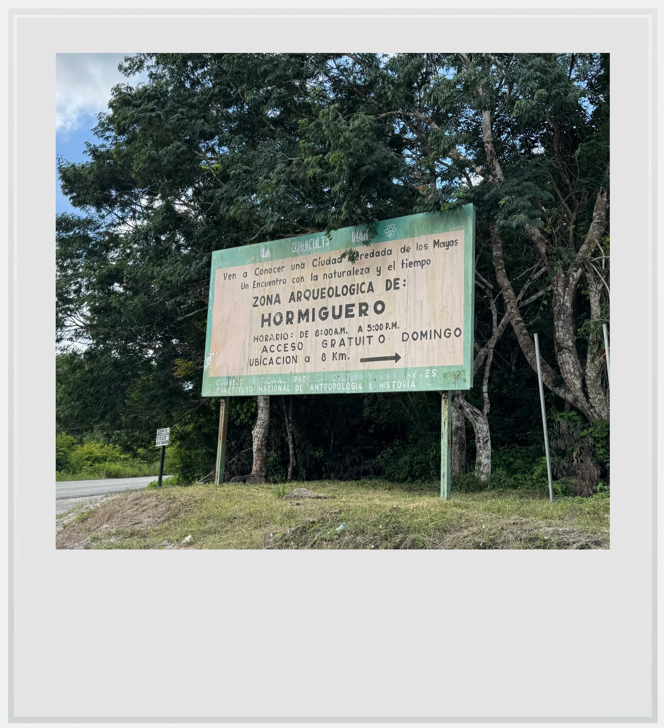 Access sign to El Hormiguero fromroute 269, south of Xpujil, Mexico.