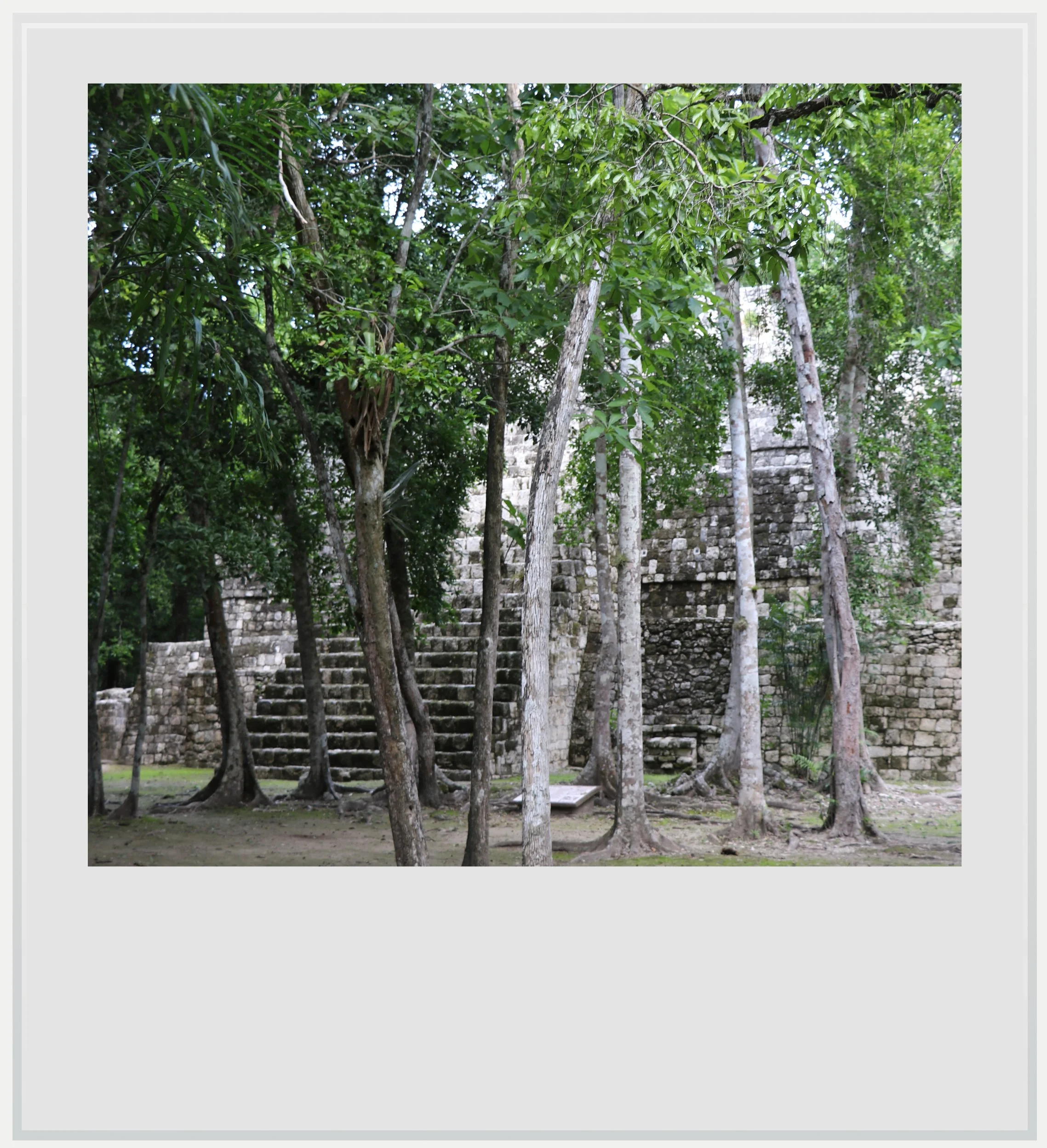 Outside the Temple of the Jaguar in Balamku, Mexico.