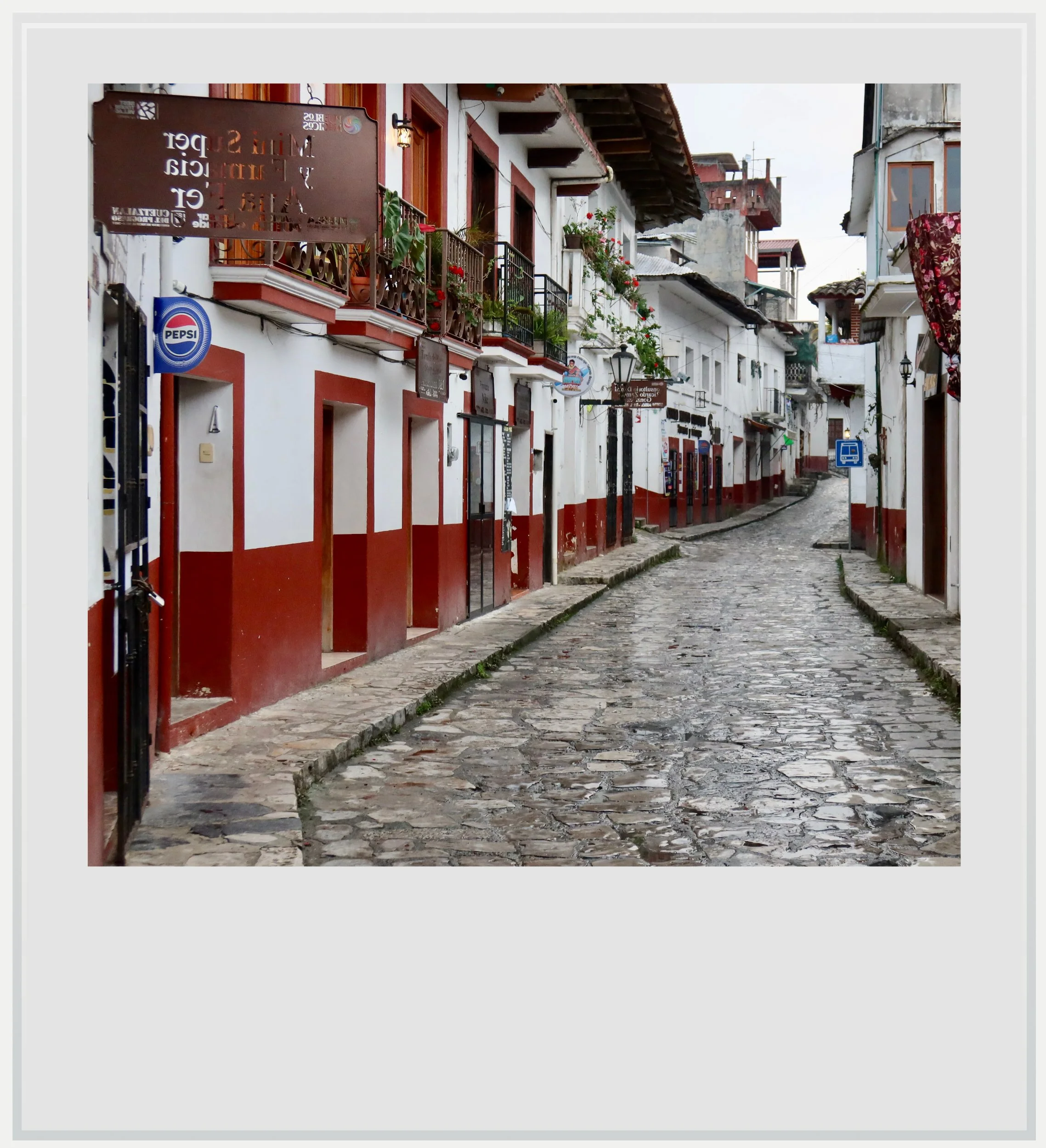 Colorfull cobblestone street in Cuetzalan, Puebla, Mexico.