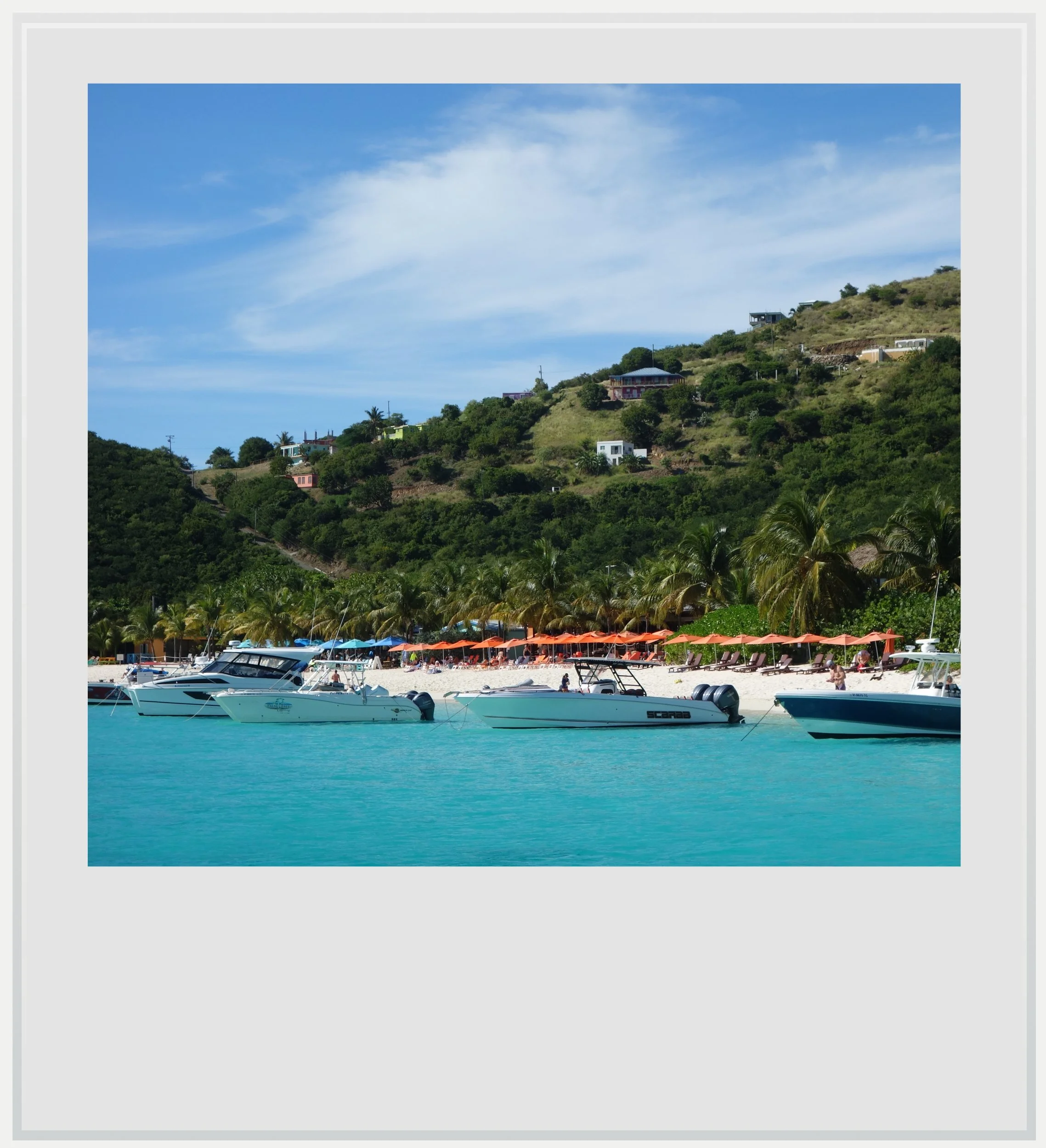 White Bay on Jost Van Dyke island, seen from a catamaran, in the British Virgin Islands.