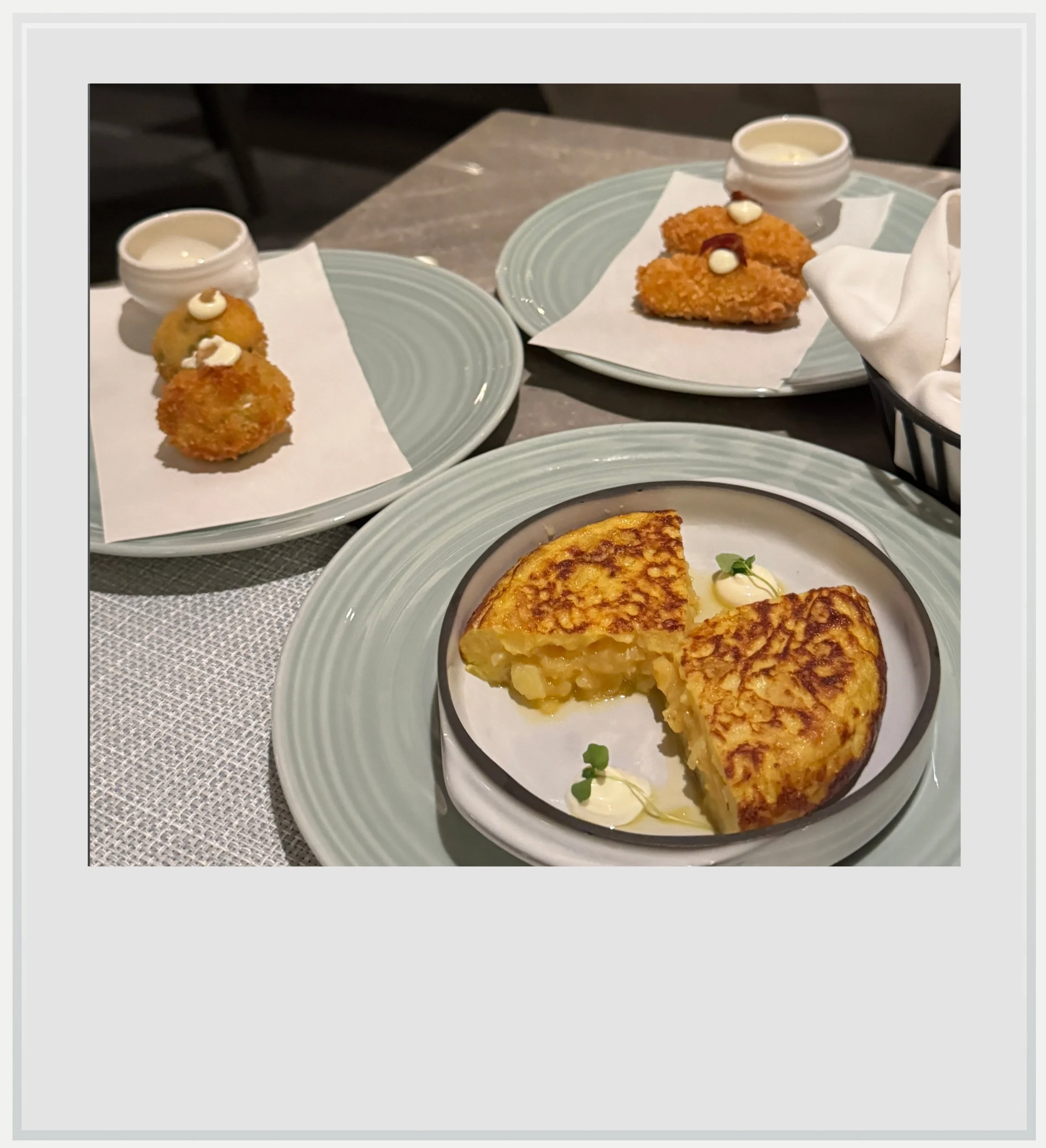 The croquettes and tortilla appetizers at the Med Yacht Club on Explora I.