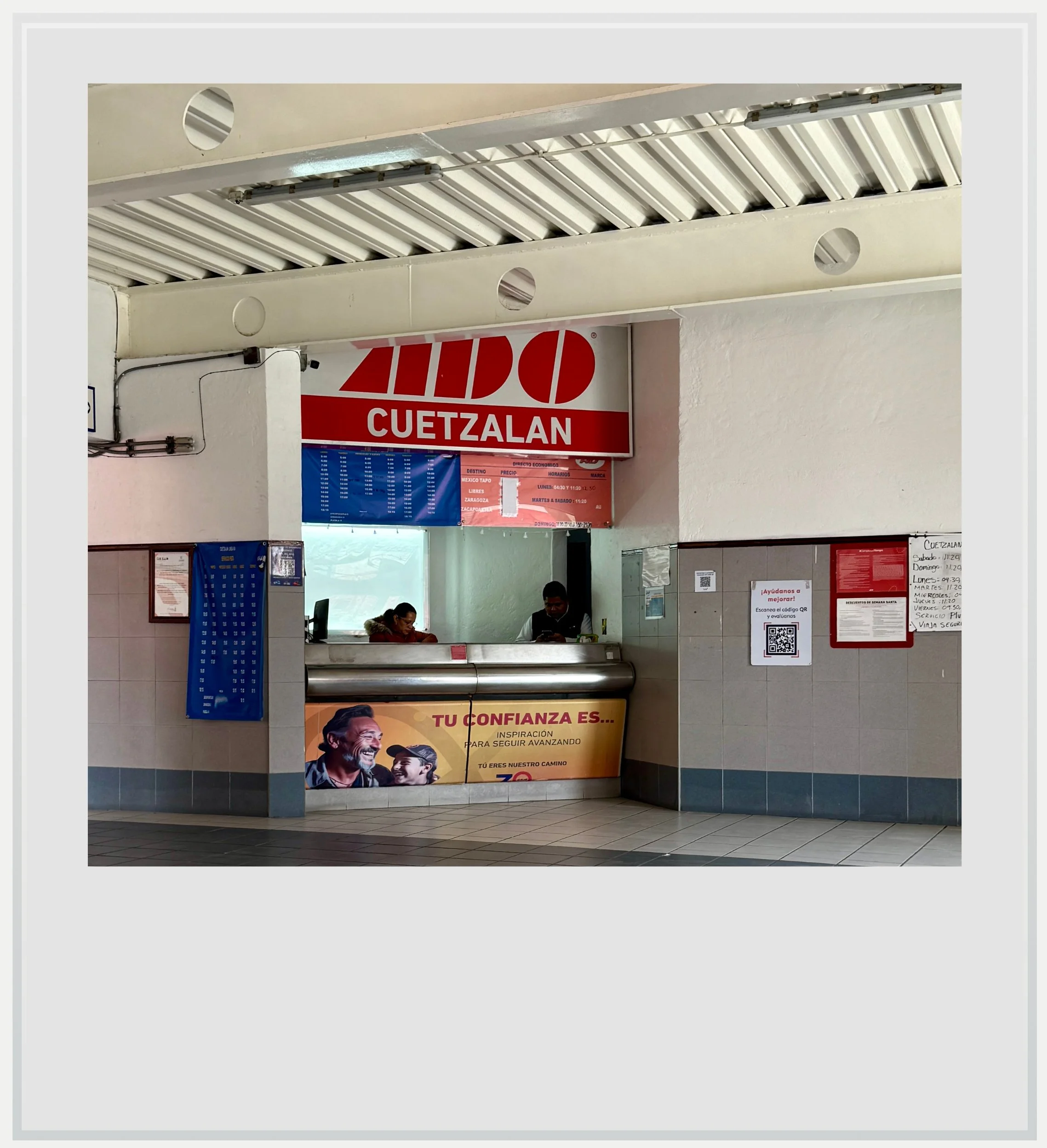 ADO ticket counter in Cuetzalan, Puebla, Mexico.