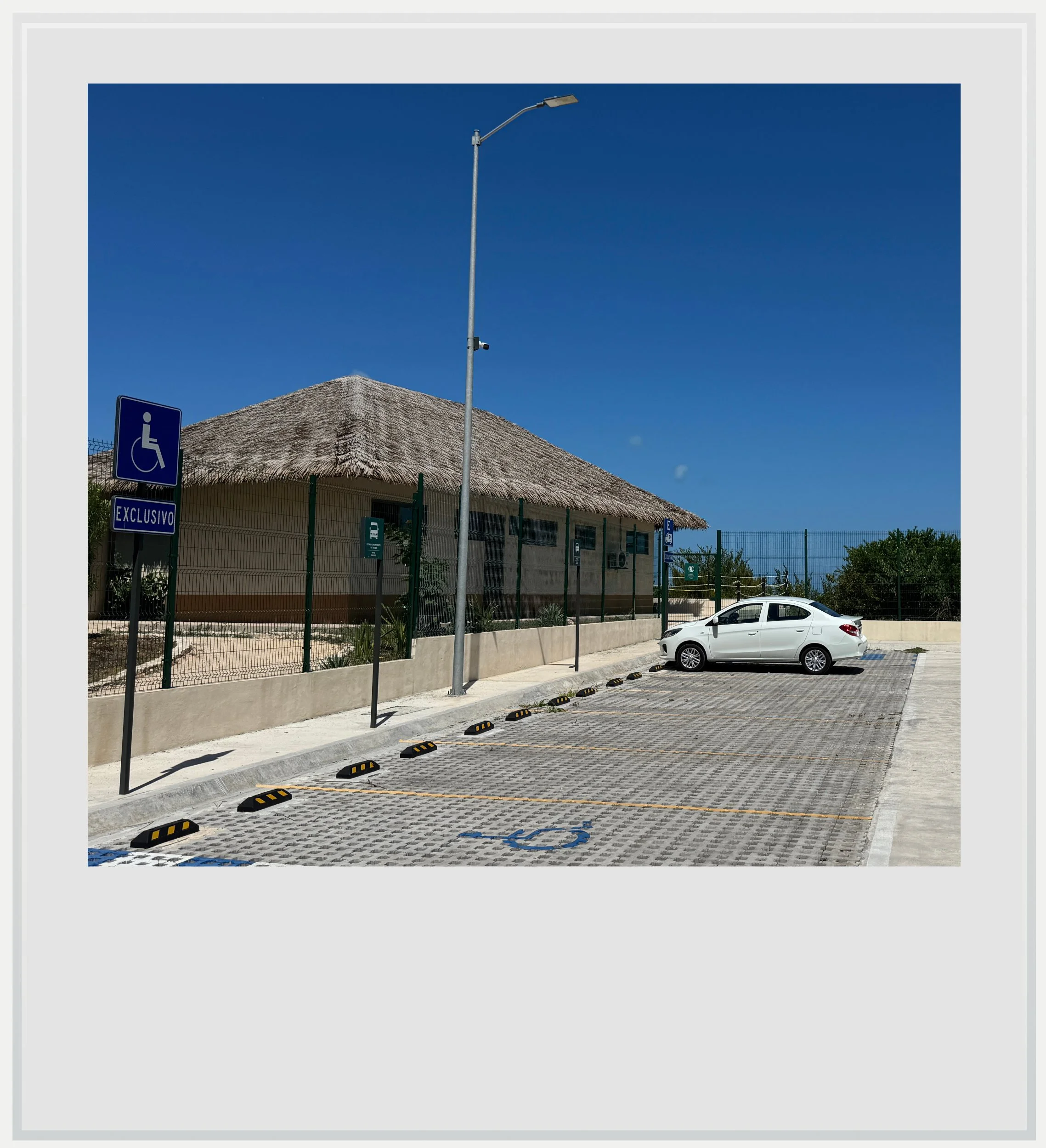 the parking lot at El Meco, a Maya site near Cancun, Mexico.