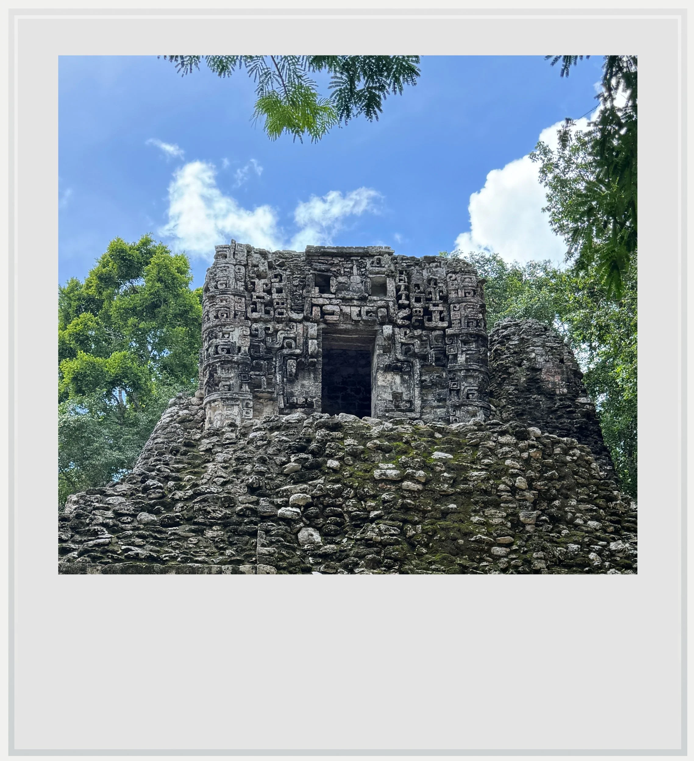 The Chenes-style temple at the top of building 5 in El Hormiguero, Mexico.