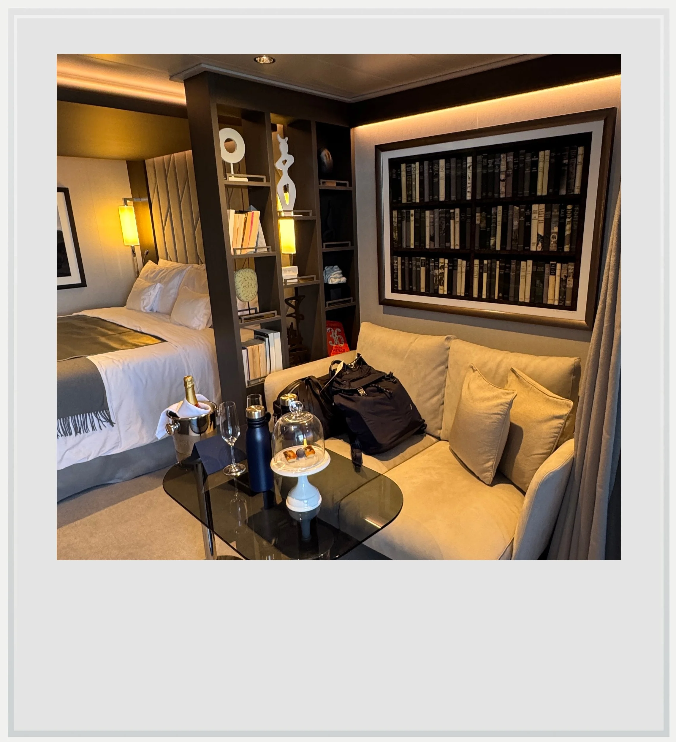 Our Classic Ocean suite, coming with a welcome champagne bottle.