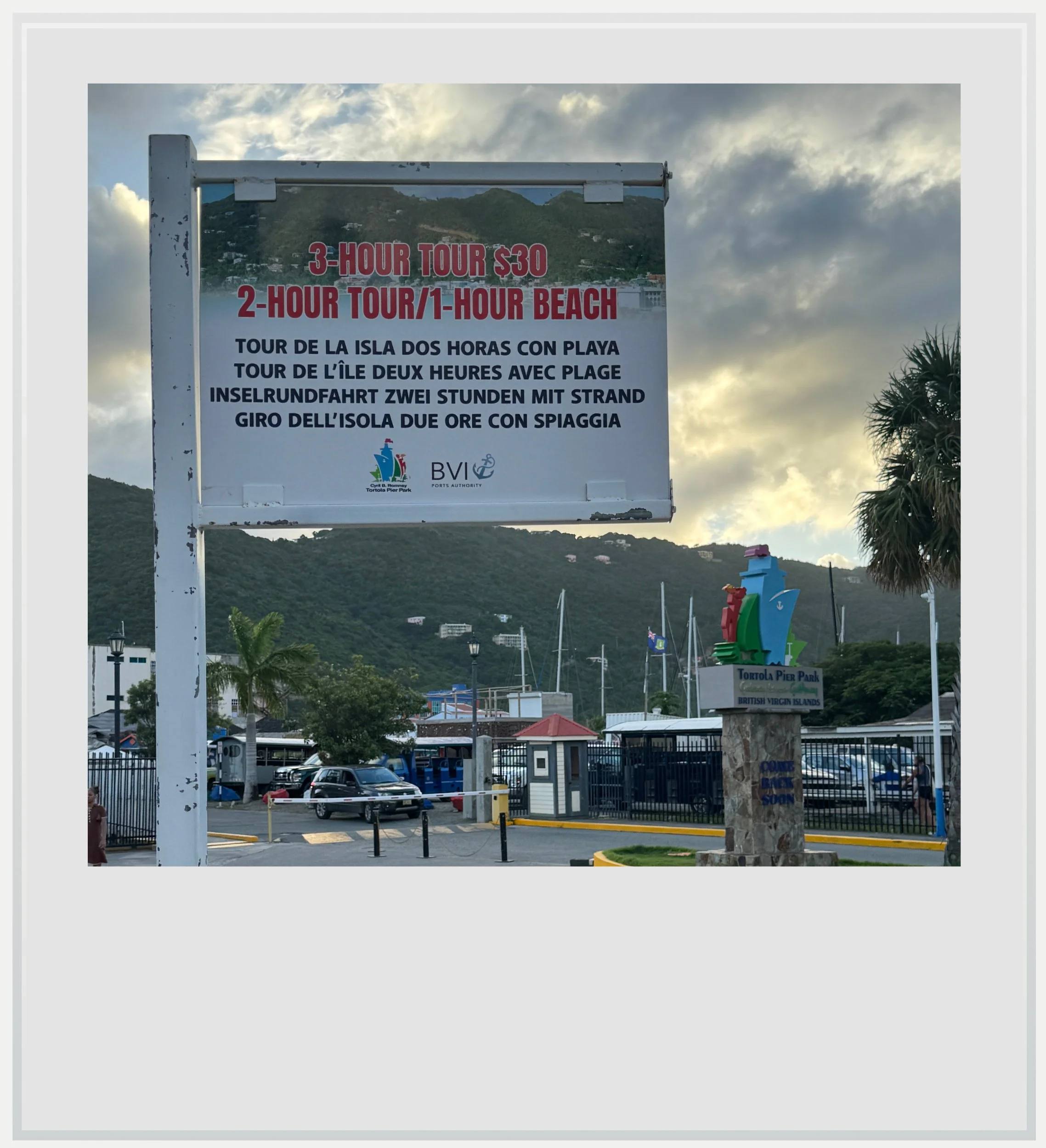 Bus stop sign for excursions in Tortola, BVI.