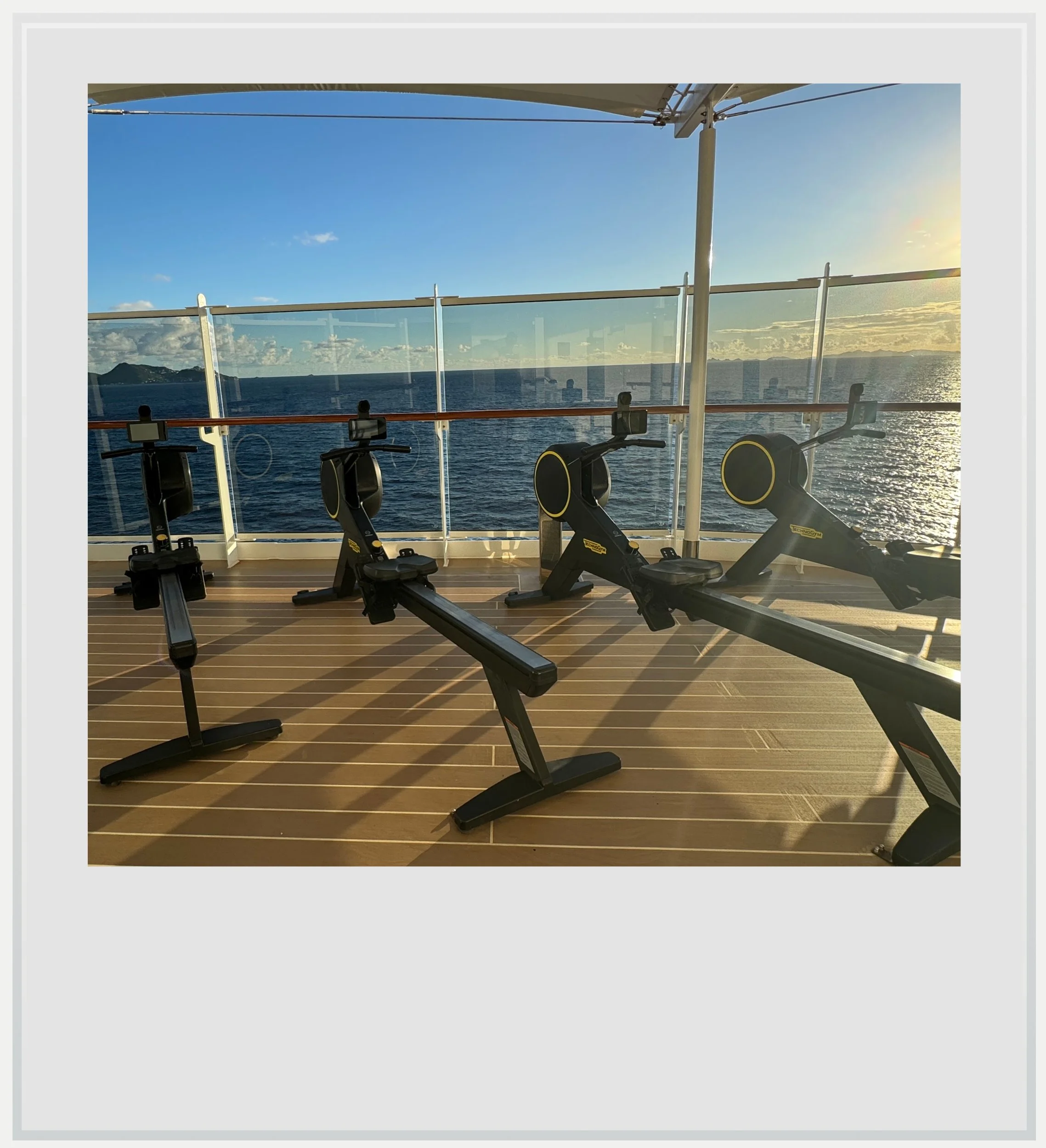 The rowers outside on deck 12 on the Explora I ship.