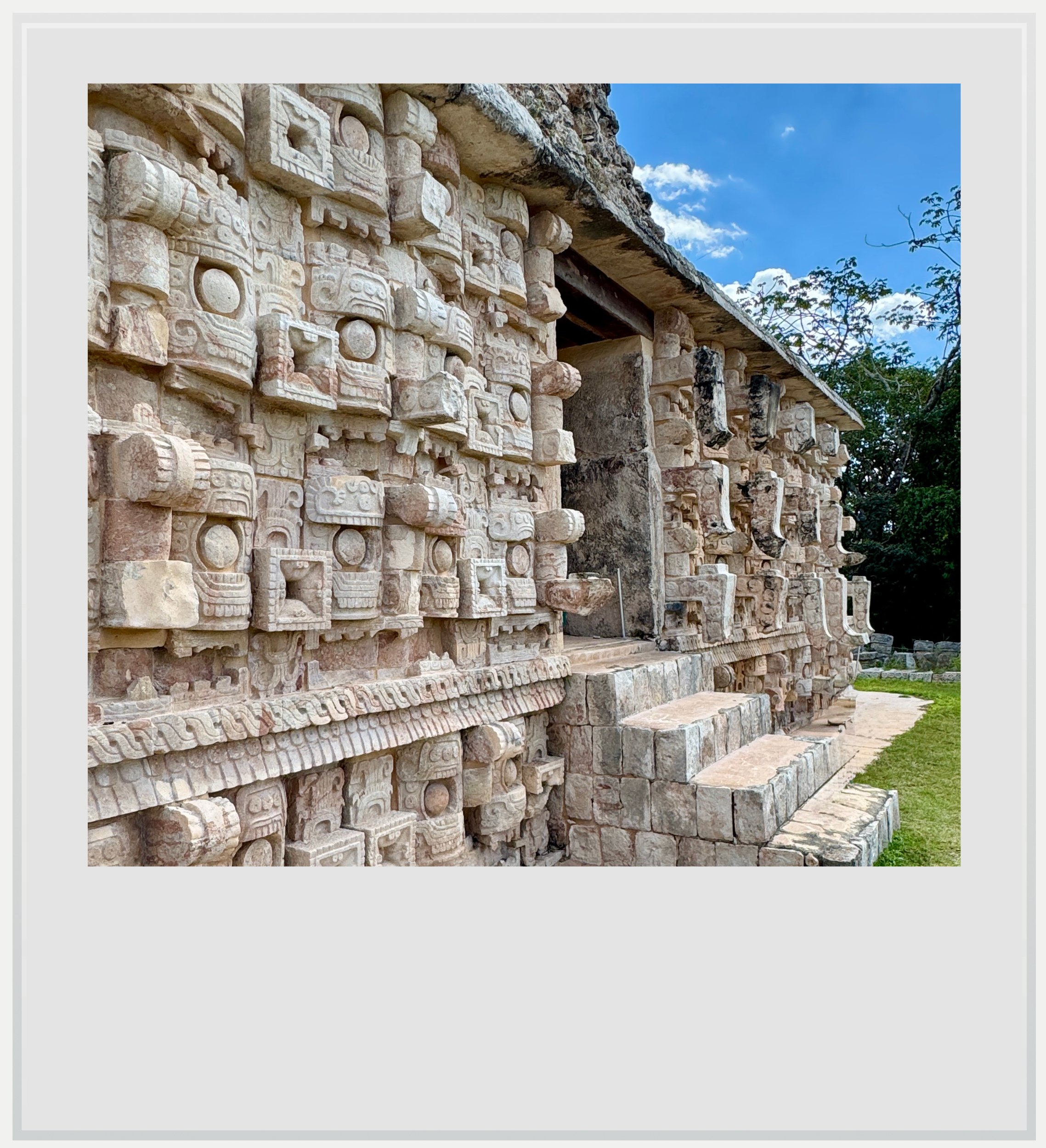 A side view of the western façade of the Codz Pop in Kabah, Yucatan, Mexico.