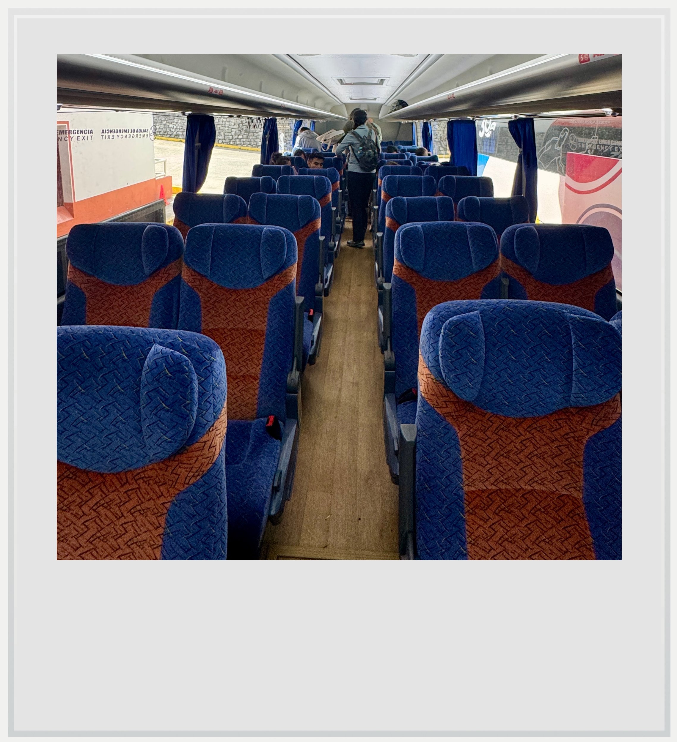 Inside an AU bus in Mexico.