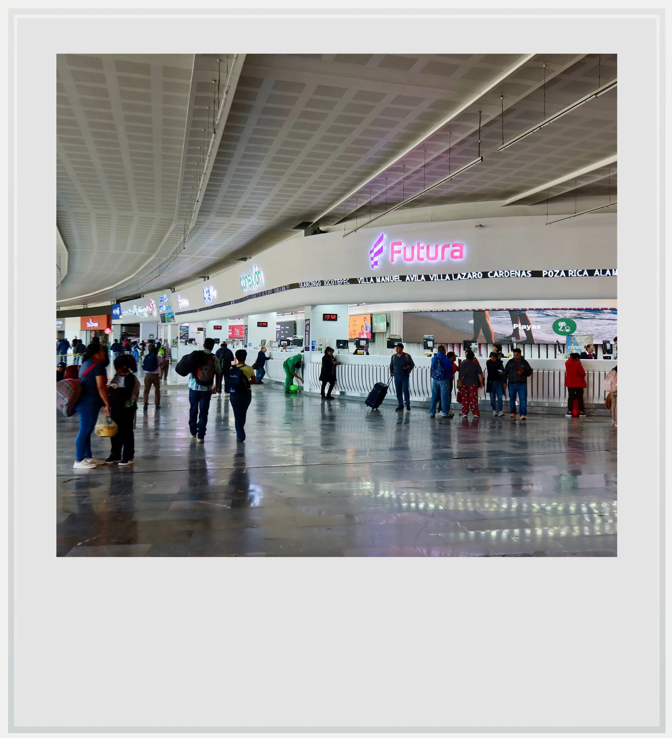 The Futura ticket counters inside the Northern Bus Station in Mexico City.