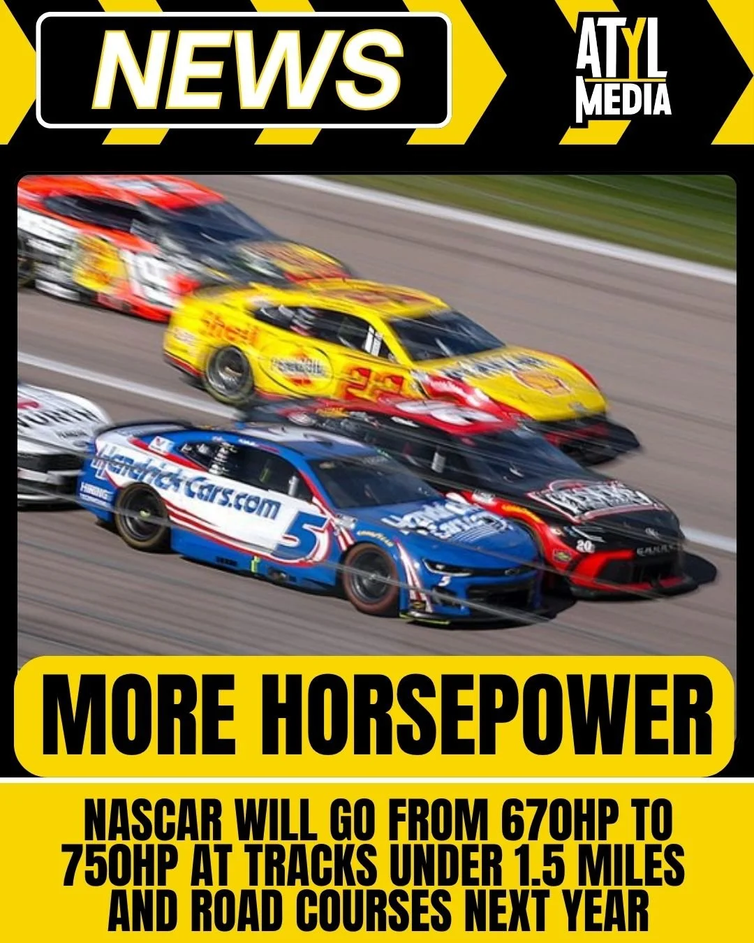 Starting in 2026, NASCAR will boost horsepower from 670 to 750 for events at tracks under 1.5-miles and road courses.