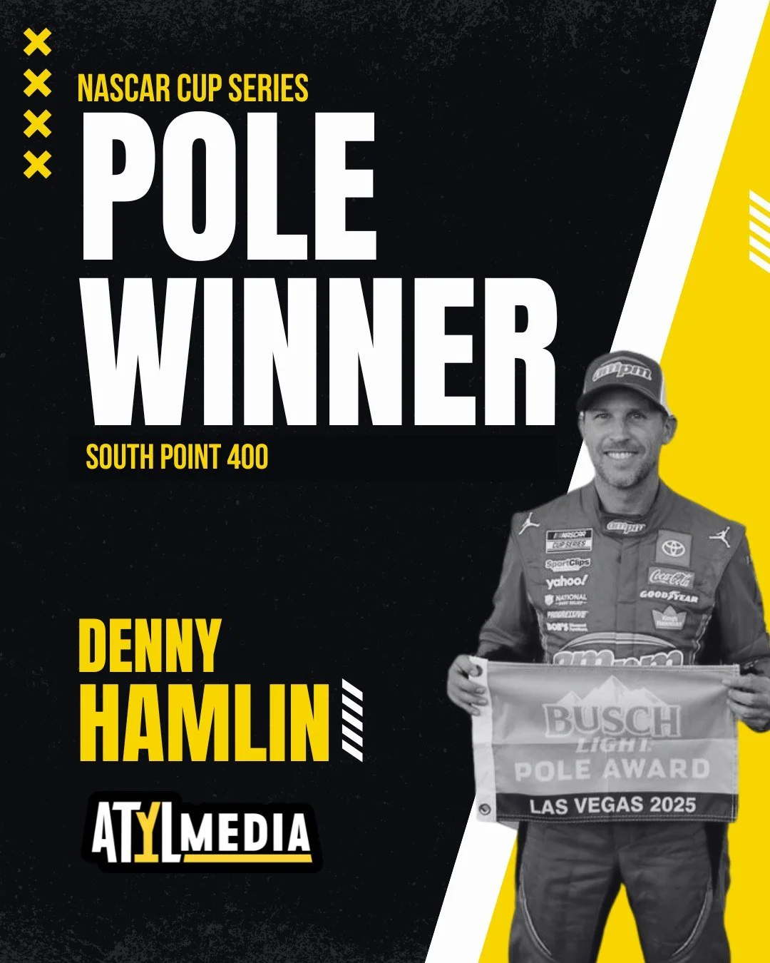 Playoff contender Denny Hamlin grabs the Busch Light Pole for the South Point 400, putting his No. 11 AMPM Toyota for Joe Gibbs Racing out front to start the weekend in Vegas style. 🎲 

#NASCAR #SouthPoint400 #JGR #DennyHamlin
