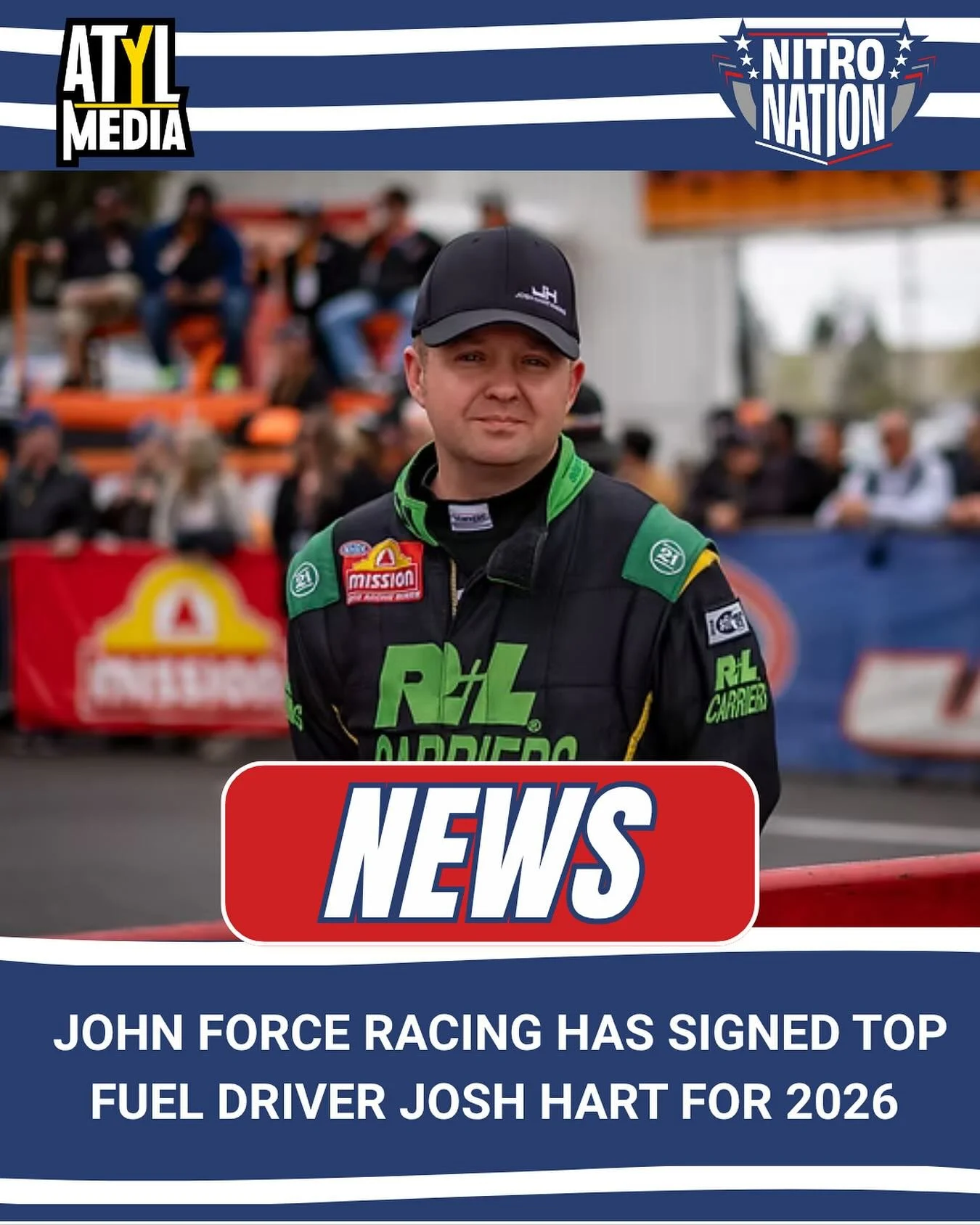 NEWS: John Force Racing has signed Josh Hart to pilot their Top Fuel entry for 2026, which is being vacated by Brittney Force at the end of the current season.