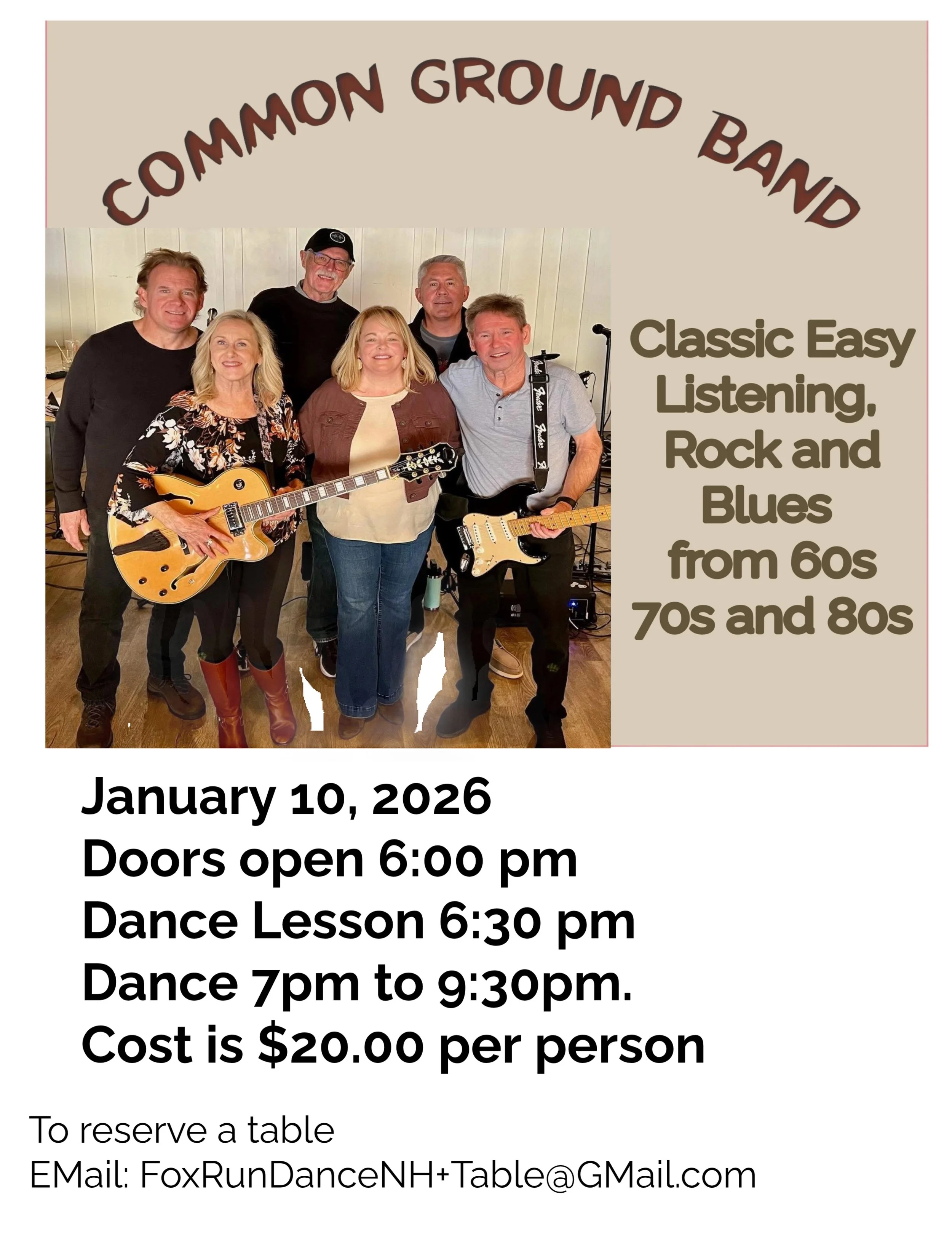 Flyer for Common Ground Band 1/10/26