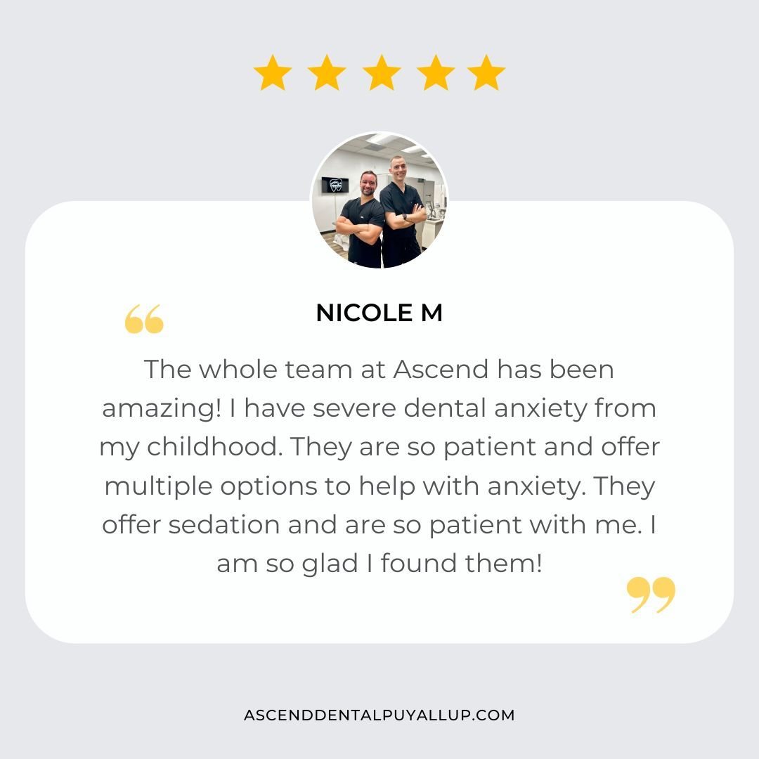 ⭐️⭐️⭐️⭐️⭐️ 5 Star Review for Ascend Dental Puyallup! 😁✨

Looking for a top-notch dentist in Puyallup? Look no further! Our team is dedicated to providing the best dental experience possible for every patient. Don't wait, schedule your appointment to