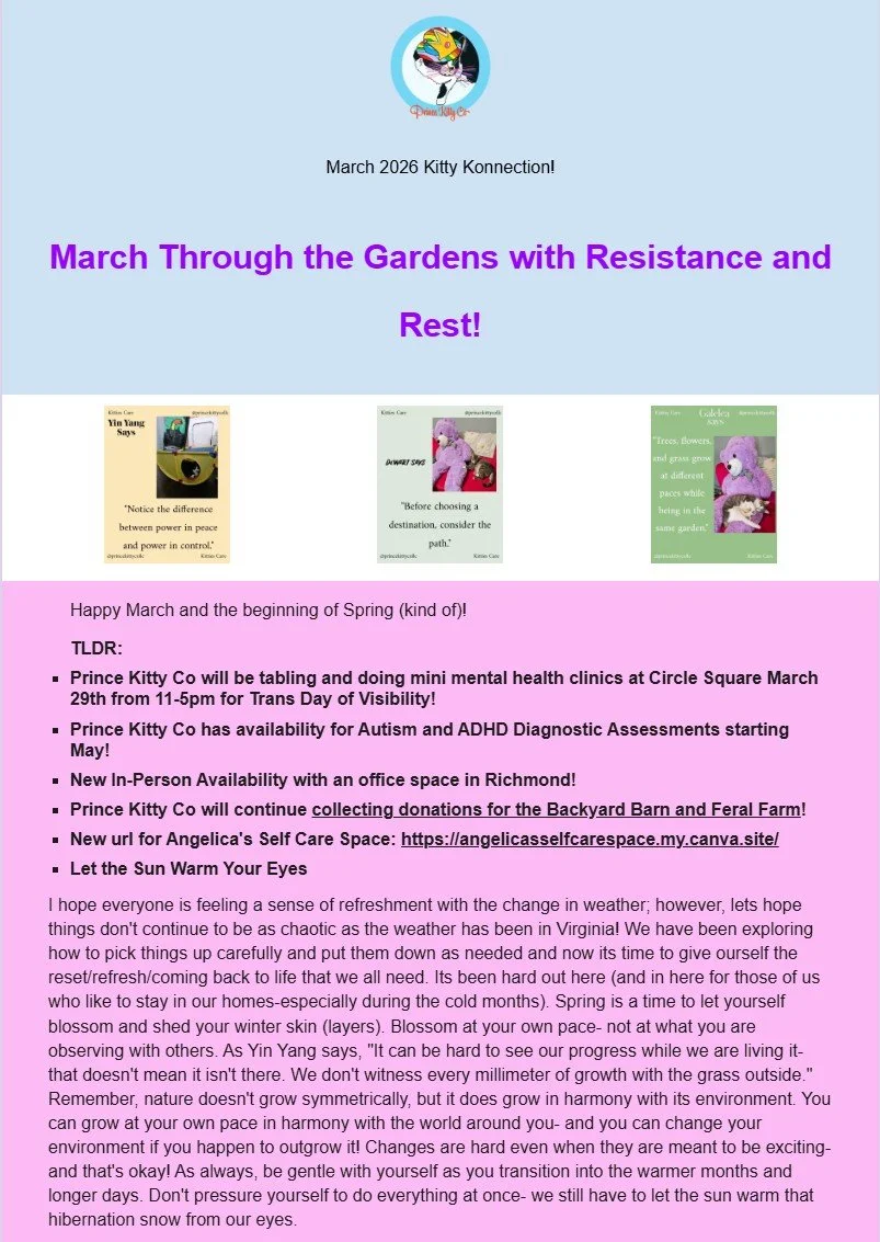 March Through the Gardens with Resistance and Rest!: March 2026 Kitty Konnection!