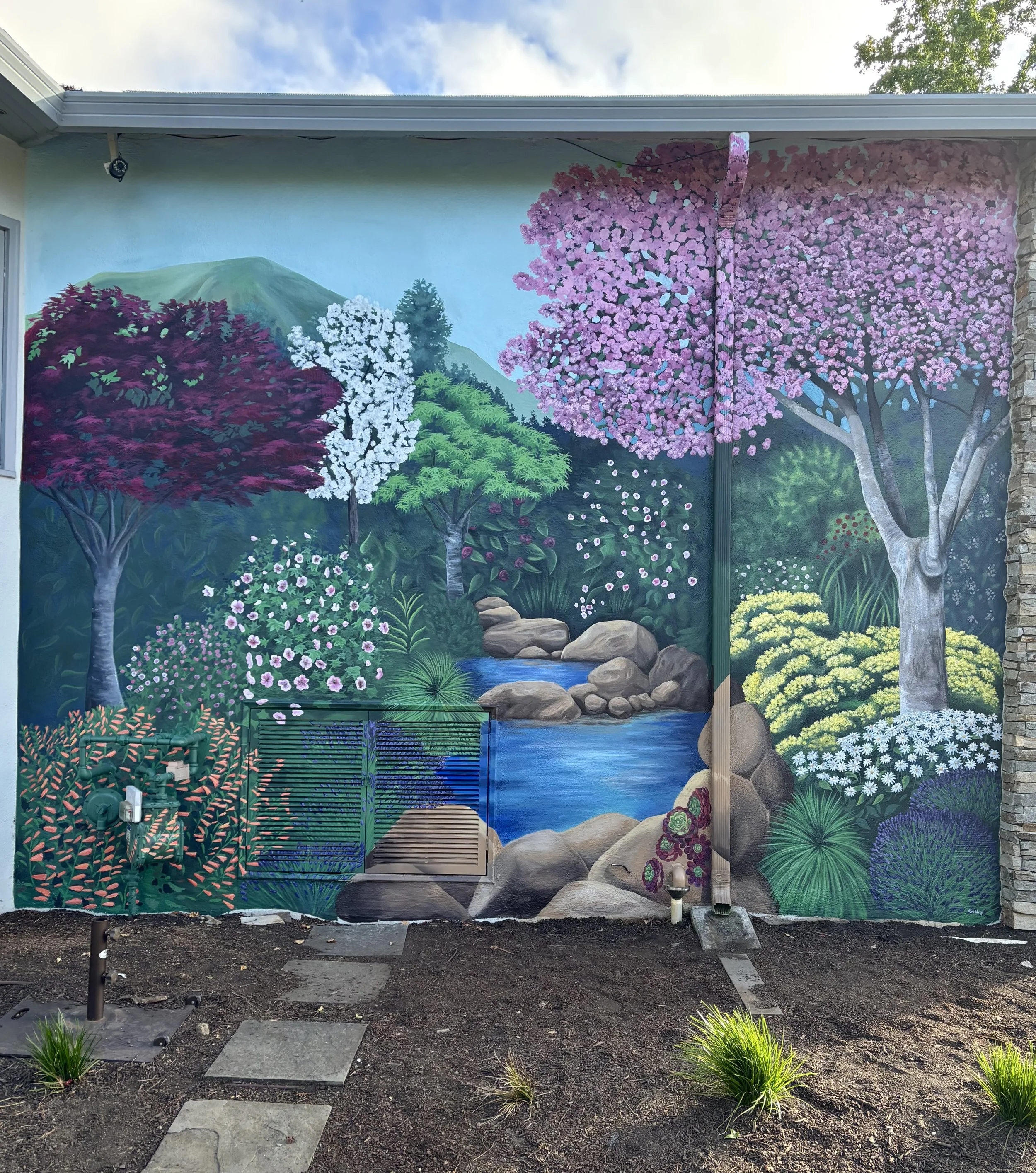 (Multiple Photos) Landscape Mural for Residential Home in Hillsbourough, CA 2025