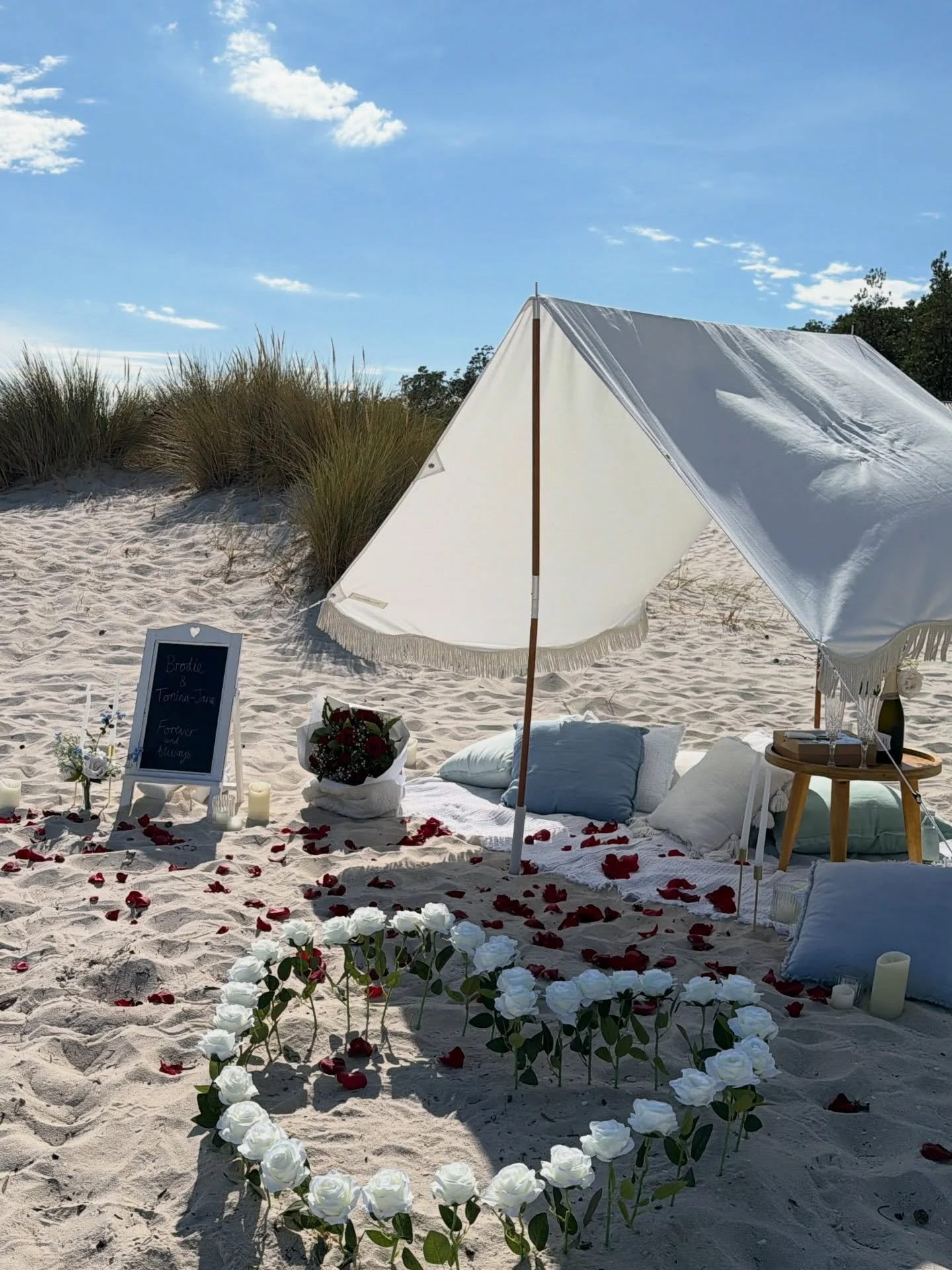 The perfect beach summer proposal. Romantic. Elegant. Simple. 💍

Our Teepee Picnic Proposal Package is perfect beach set up for a romantic moment and the relaxing setting to enjoy the moment ☀️

Check out our website for more info 💌

#proposal #pro