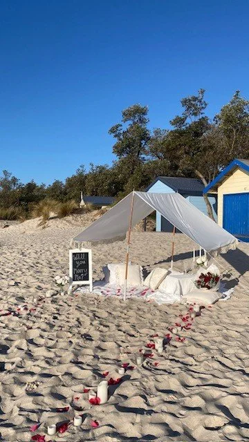 proposal beach picnic with teepee in mccrae