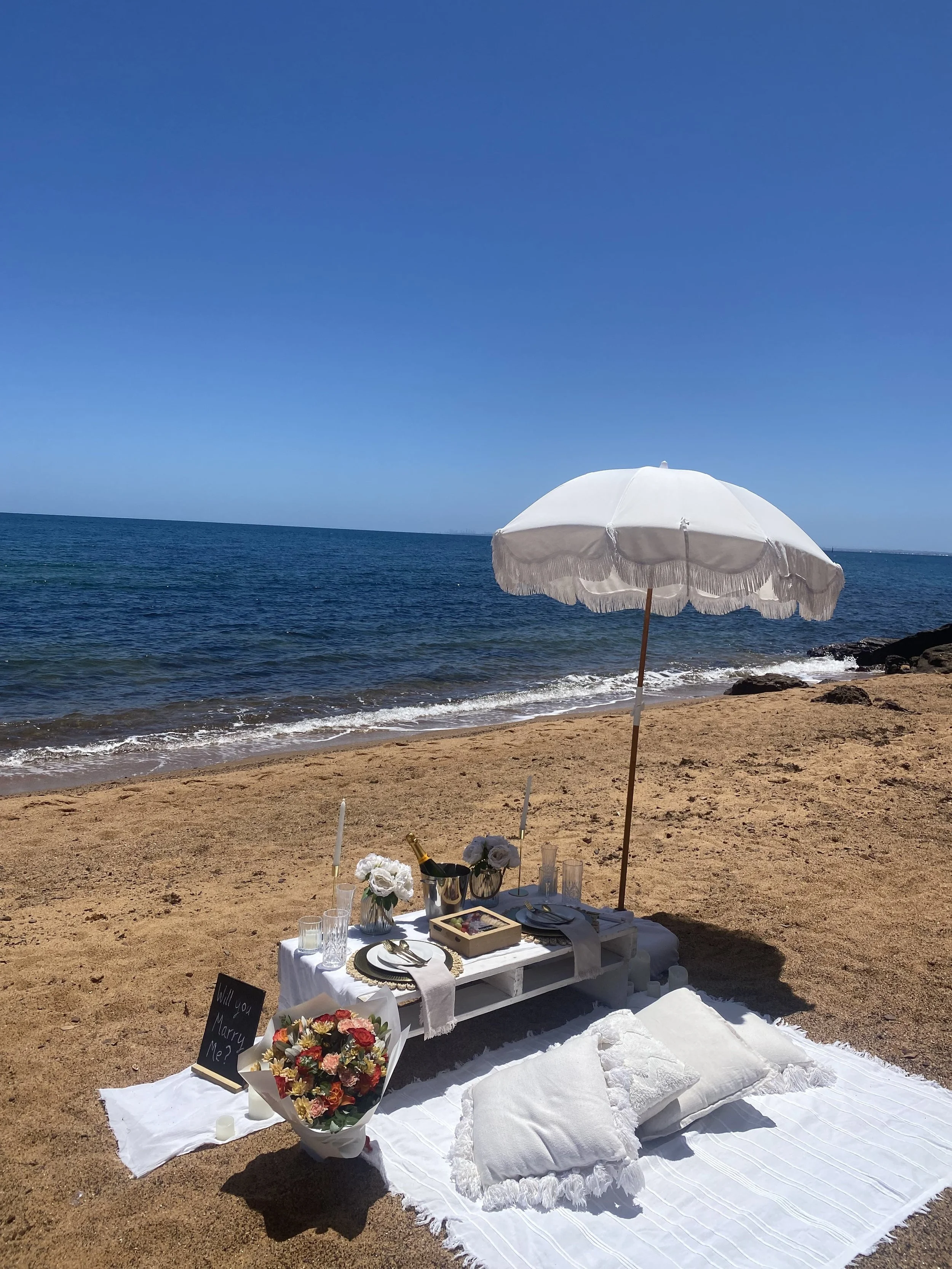 beach picnic proposal set up Mornington peninsula