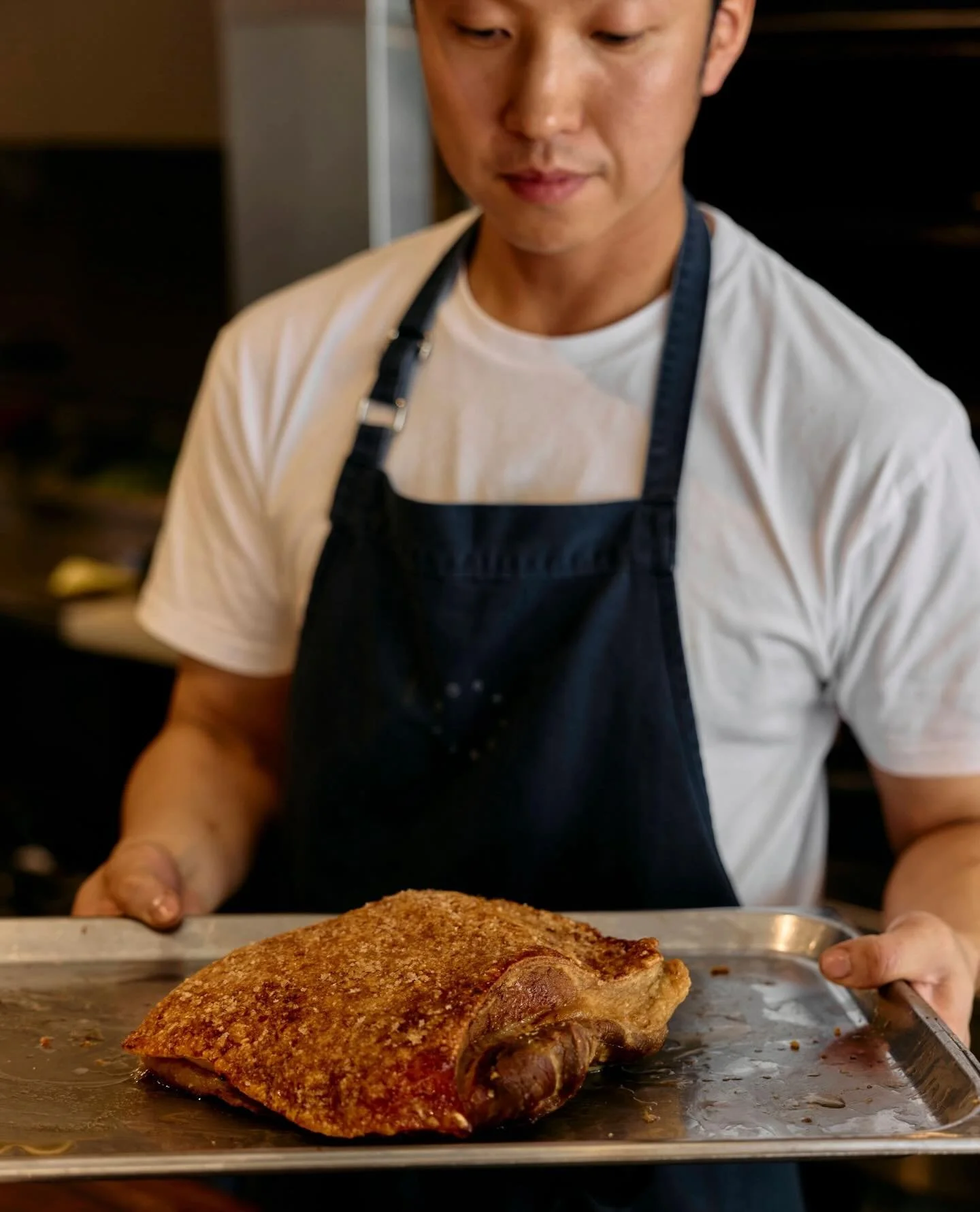 Roasted pork belly, a long-time favourite around here. Served with spring onions, deep-fried onions, hoisin and, of course, crackling.