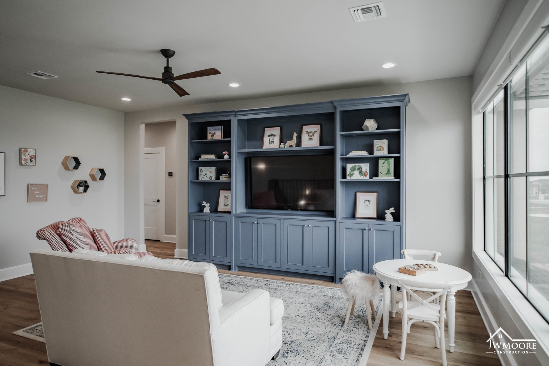 Custom mudroom cabinets for backpacks, shoes, and coats