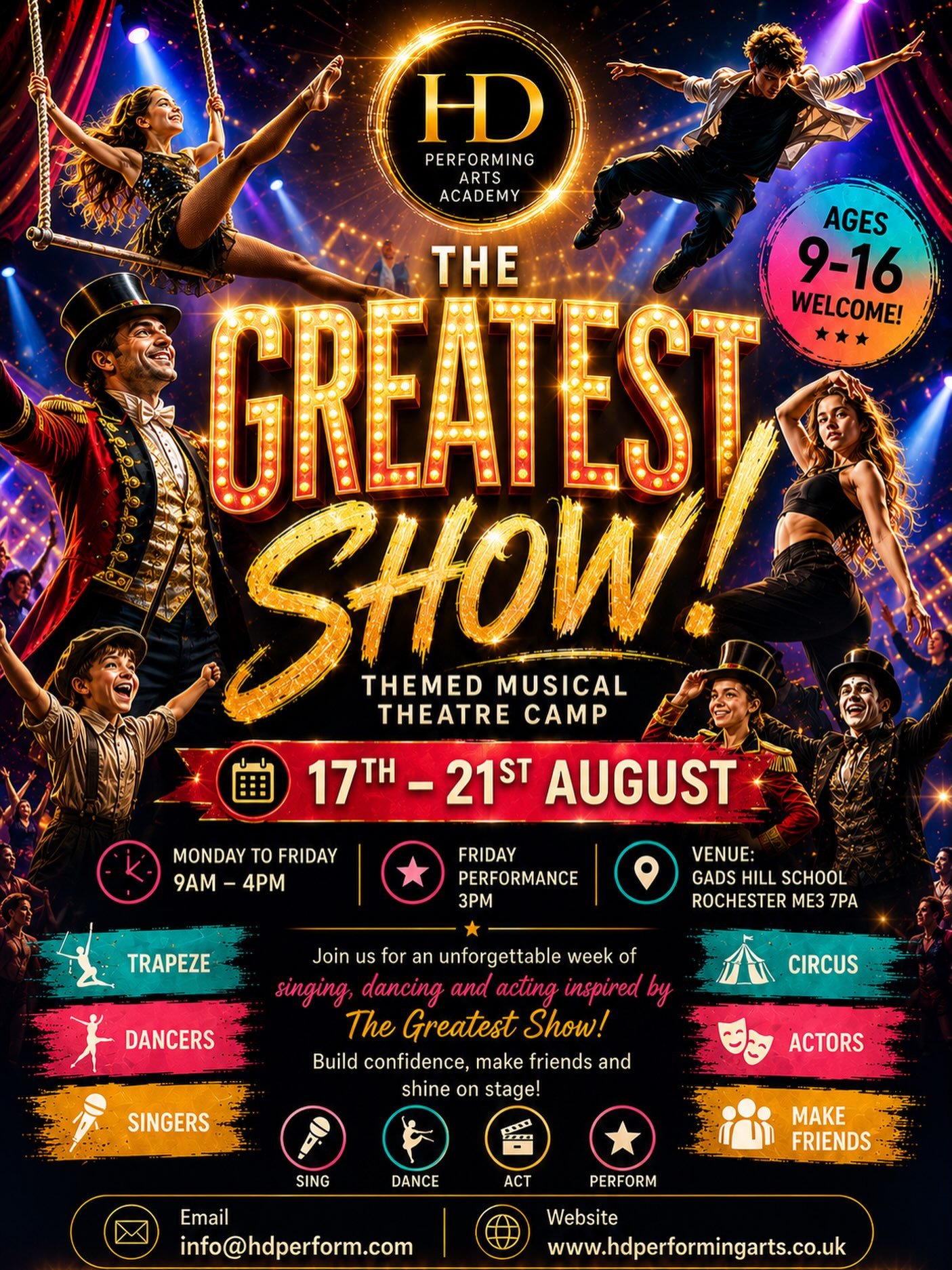 Click link to BOOK YOUR PLACE 

https://www.hdperformingarts.co.uk/holidaycamps

EARLY BIRD OFFER - EMAIL FOR DISCOUNT CODE for &pound;50 off .  Book before JULY 18th. 🤩

Email - info@hdperform.com

VOUCHERS ACCEPTED ☺️