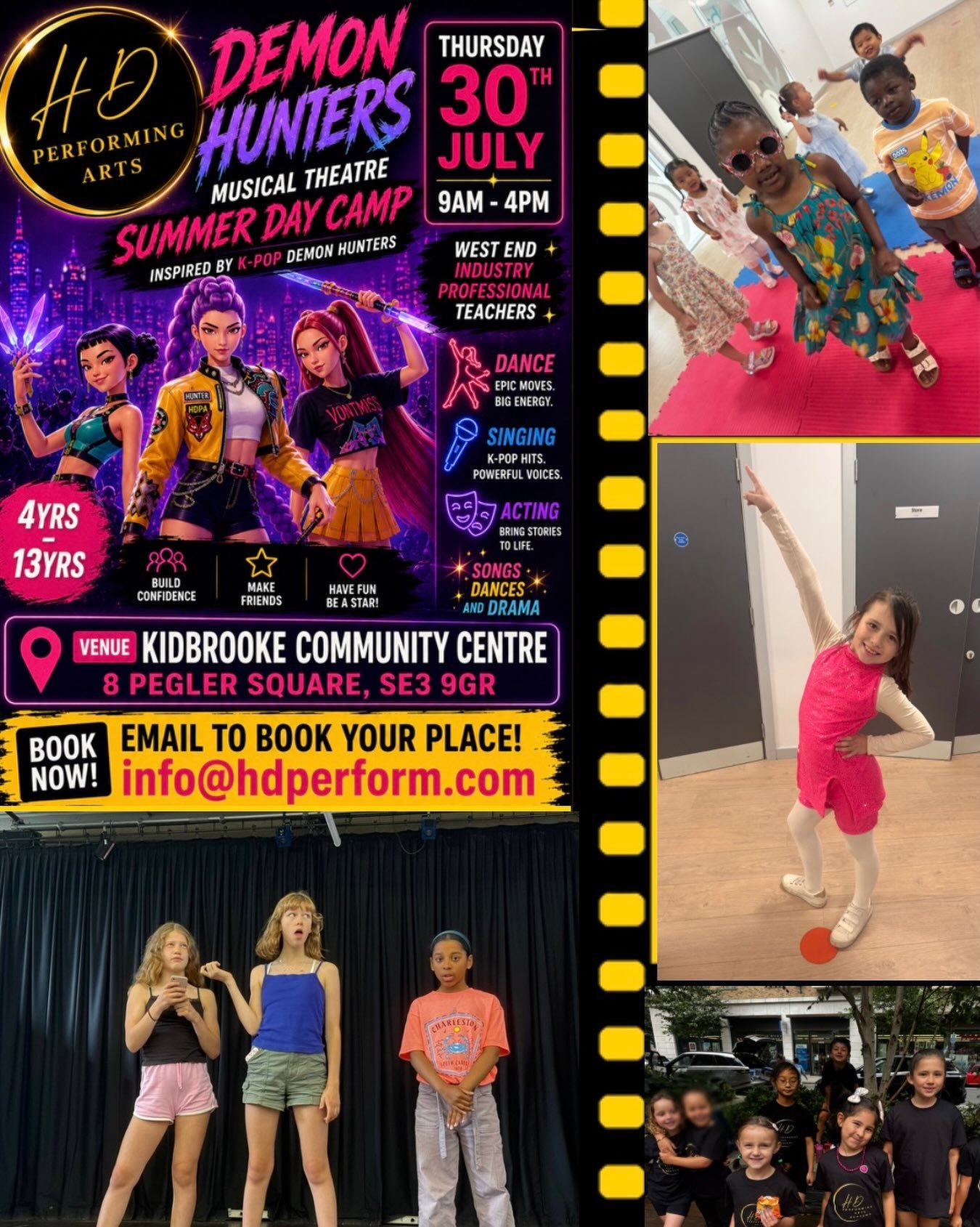 BOOKING NOW OPEN . 

EARLY BIRD OFFER -  DISCOUNT CODE  JKX155

Click link to book .

https://www.hdperformingarts.co.uk/popupdaycamp