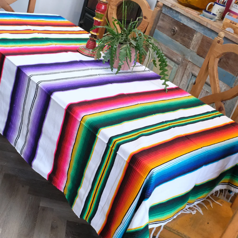 ラグ Serape Blanket Mexican Serape Blanket - White — caoba