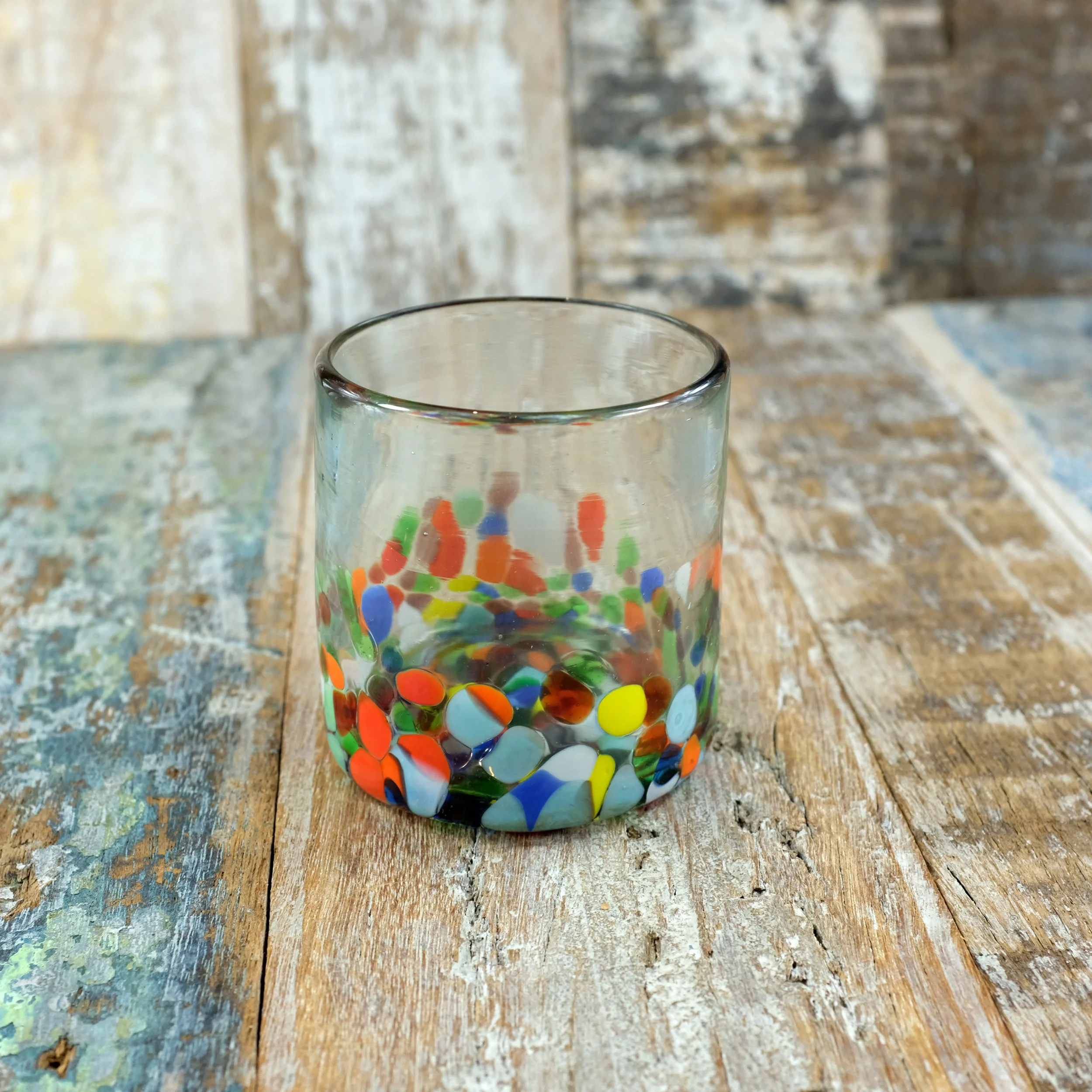 Mexican Recycled Blue Confetti Liquor Glass.