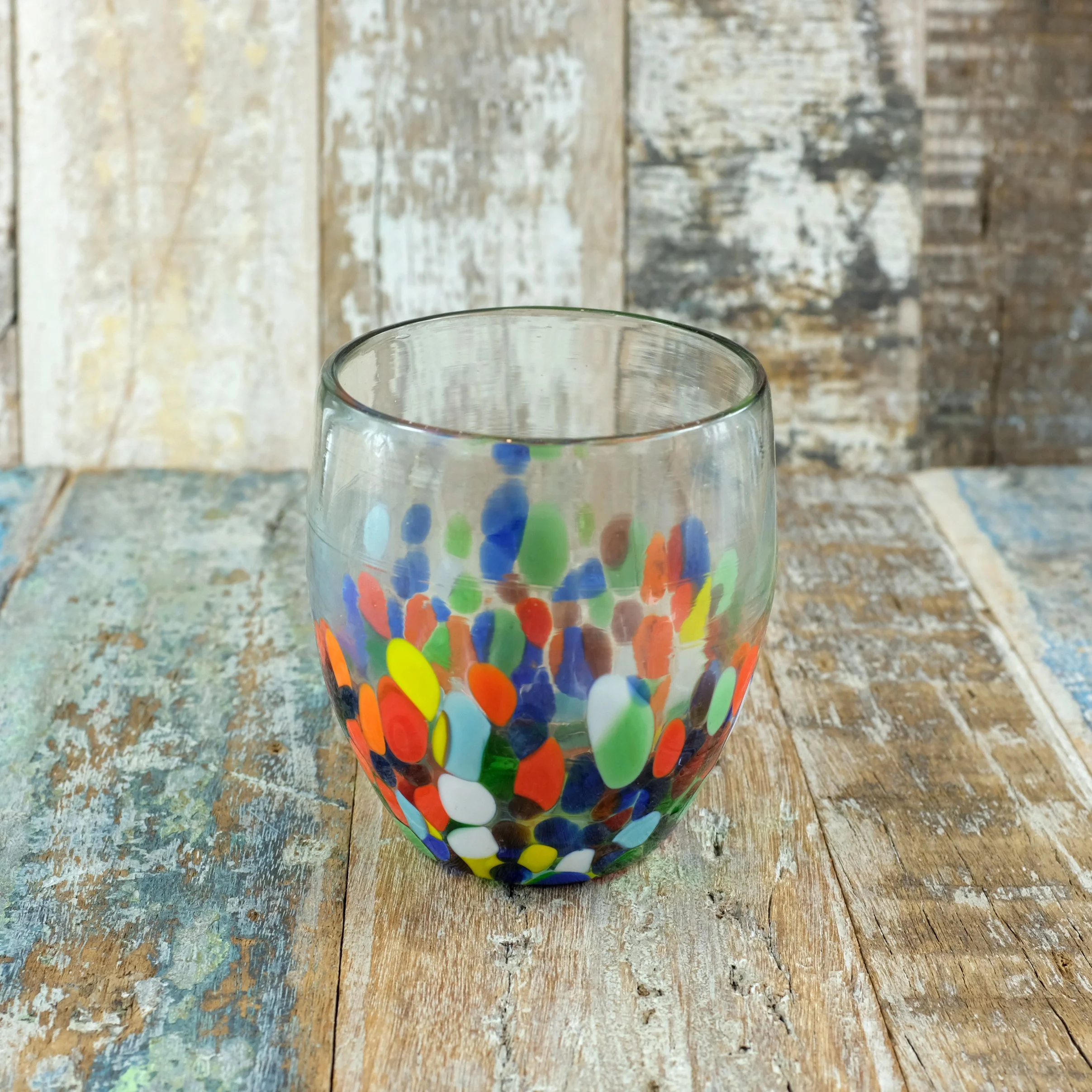 Mexican Recycled Glass BLUE CONFETTI Rounded Tumbler
