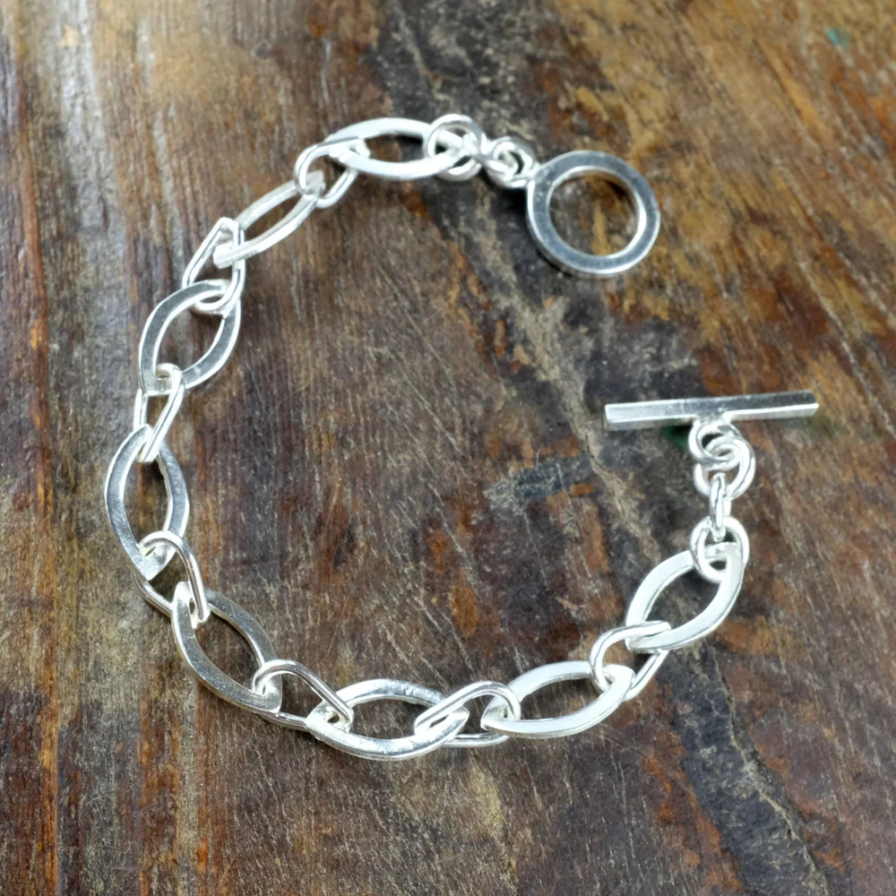 silver bracelet point oval link made in mexico sterling silver — caoba
