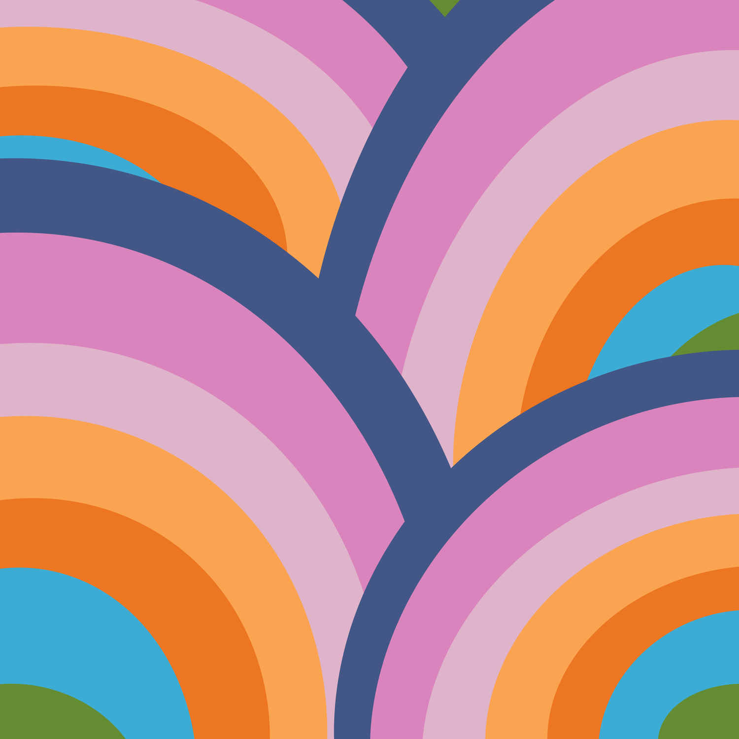 Rainbow arch pattern in lilac, orange and blue, Hopes and Dreams collection surface pattern design for licensing