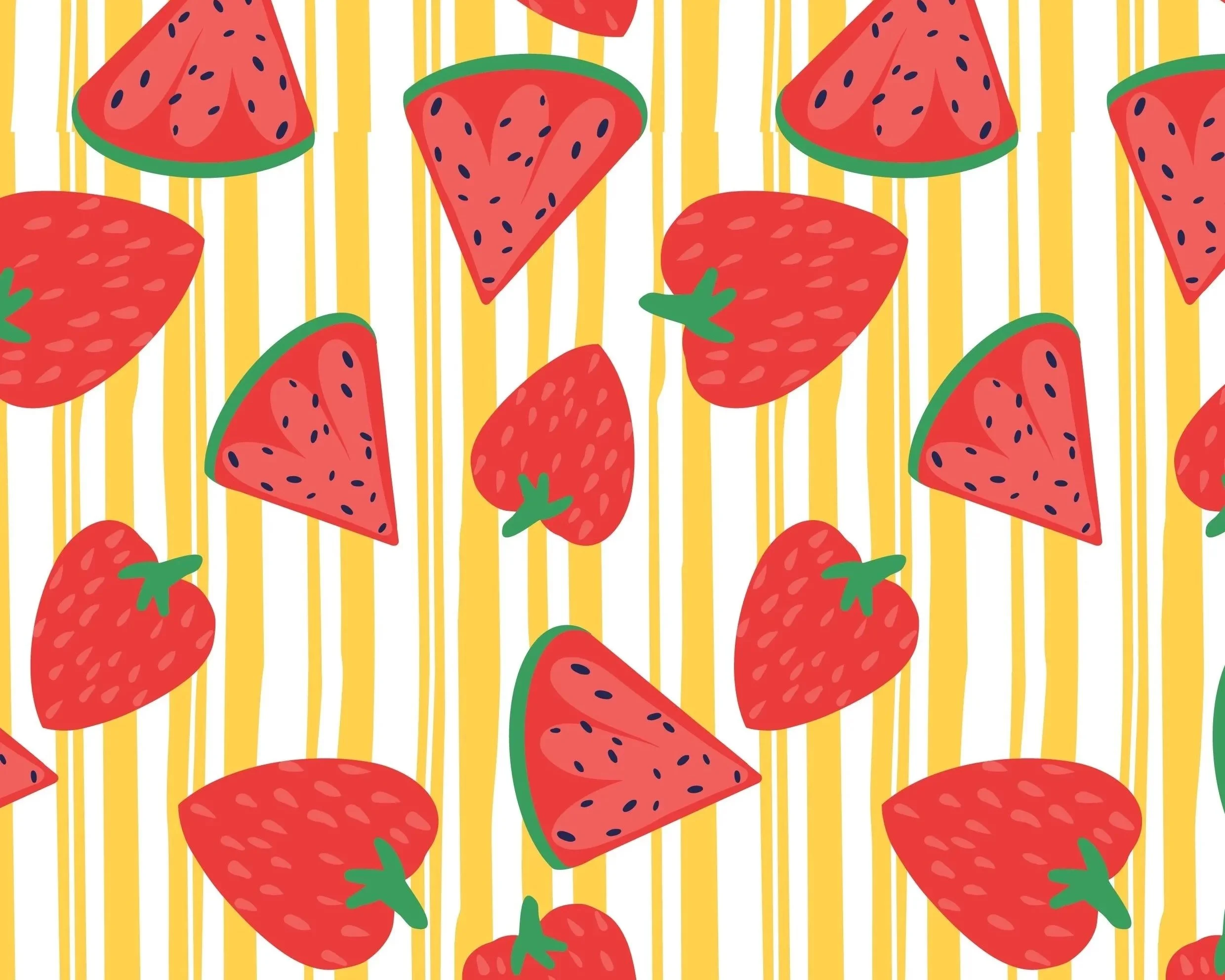 strawberry and watermelon stripe surface pattern with playful fruit motifs – Fruity Loopy Florals pattern collection