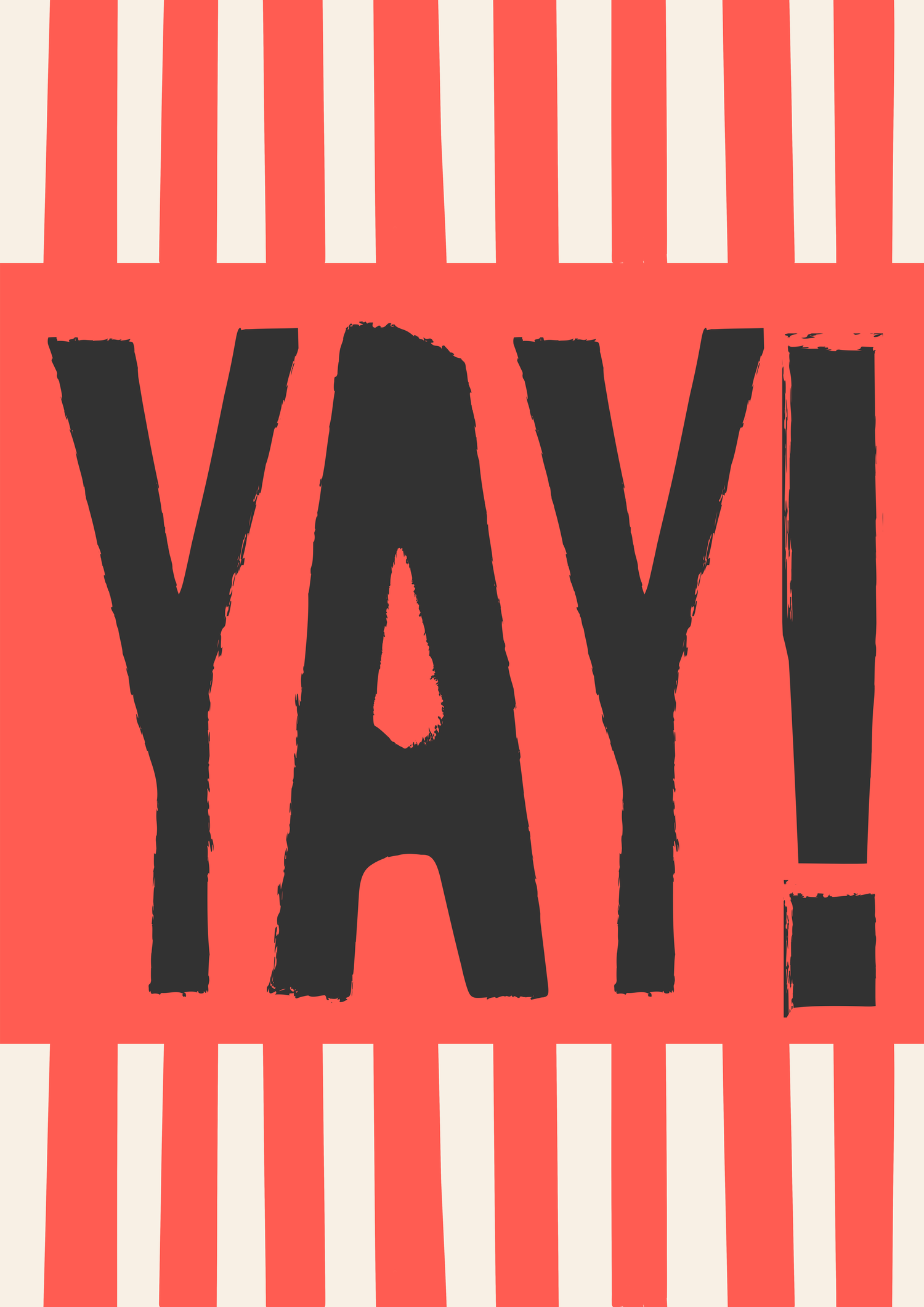 YAY! hand-lettered card in coral and black, Rebel Words typography surface pattern design for licensing