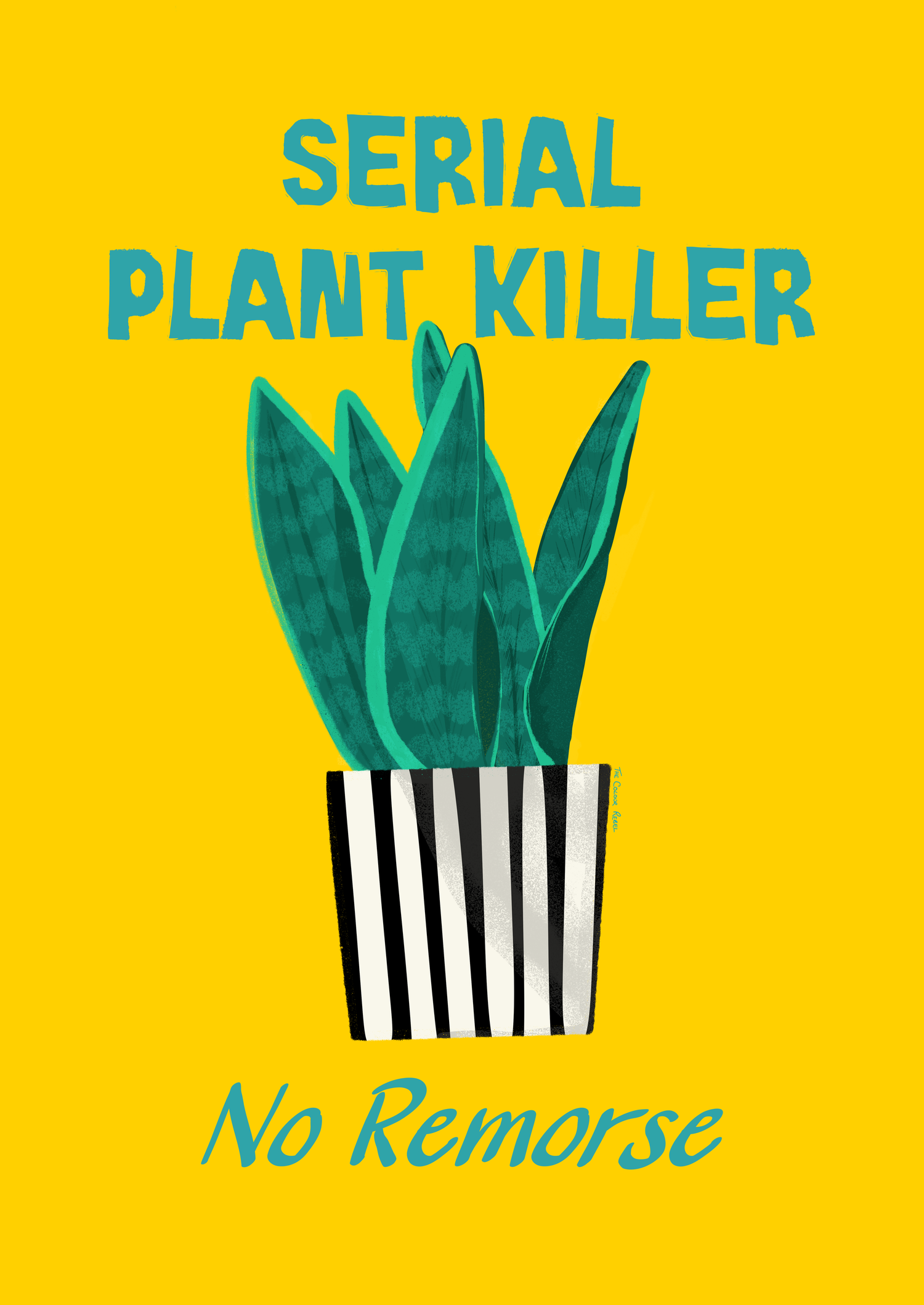 Serial plant killer, no remorse funny snake plant print, Still Standing collection surface pattern design for licensing