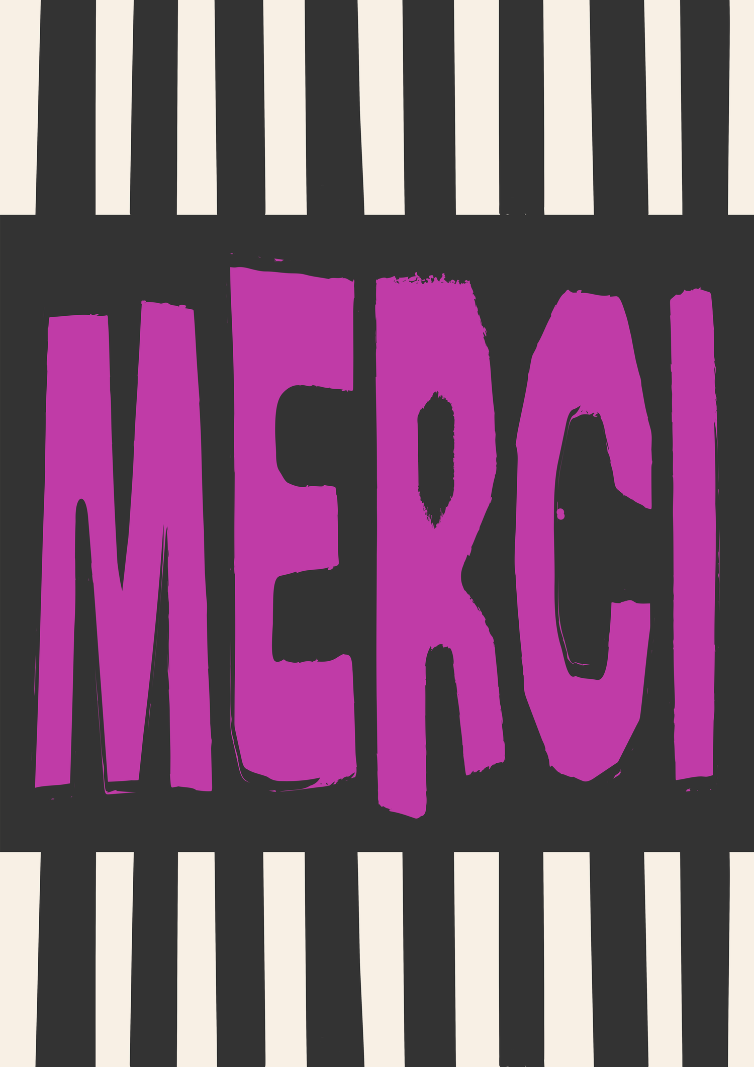 MERCI hand-lettered thank you card in purple, Rebel Words typography surface pattern design for licensing
