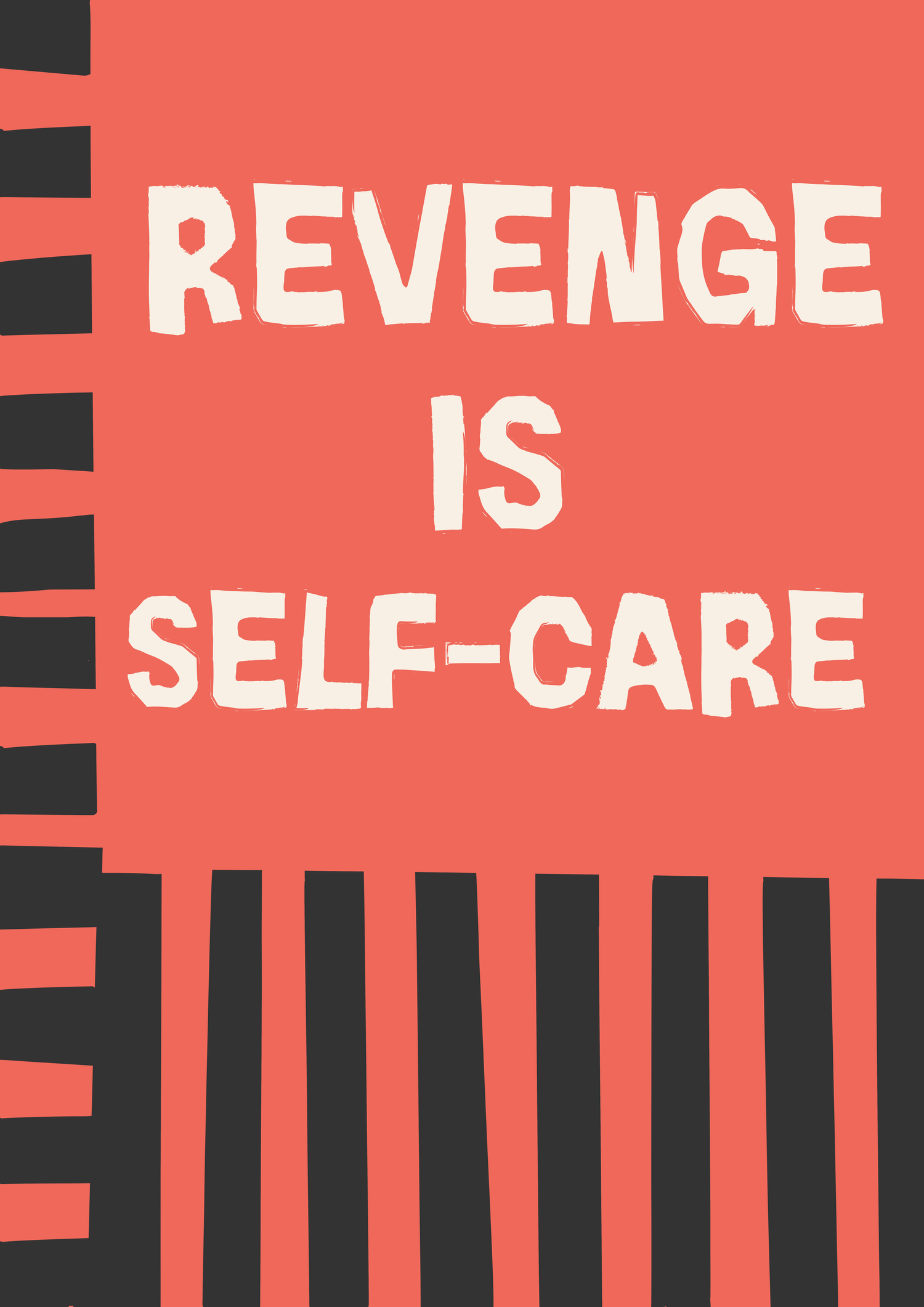 Revenge is self-care hand-lettered typography print in coral, Rebel Words surface pattern design for licensing