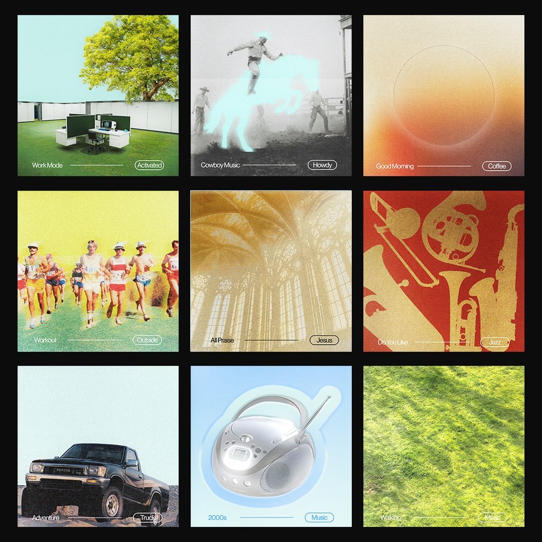 Made something just for myself for the first time in a while. 🎧

I&rsquo;ve been wanting to make album artwork for a while, so I turned a few of my Apple Music playlists into little album covers.

Maybe I should add some motion to a few? 👀
