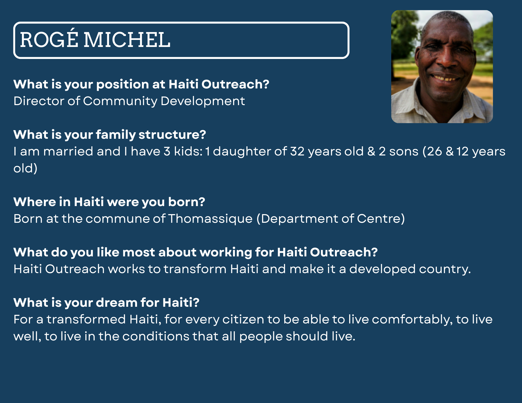 GET TO KNOW OUR HAITI STAFF