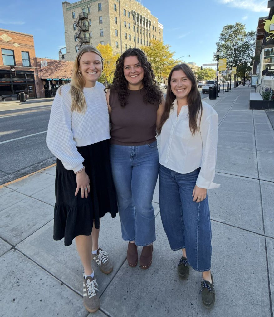 Mauri, Hannah and Amanda, the Girl Get After It Bozeman Community Leads, smiling in the sunshine