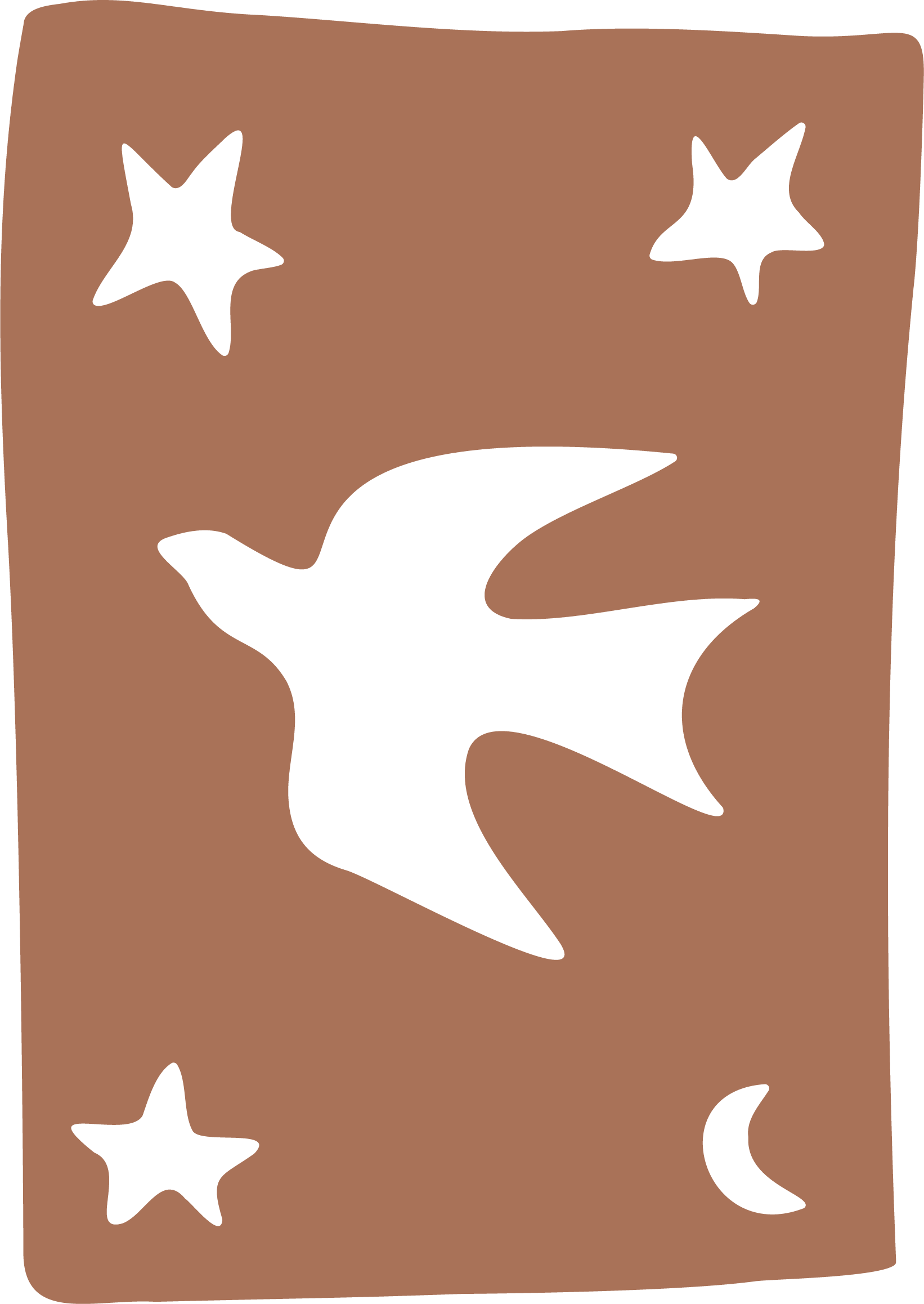 A rectangular chocolate bar with black star and crescent moon shapes embedded in it.