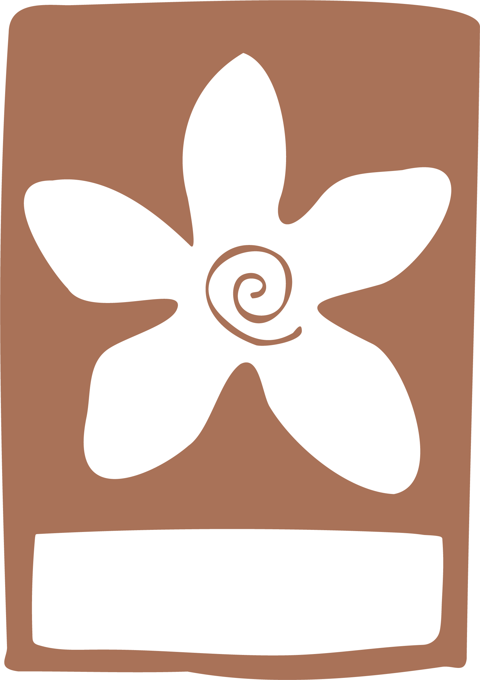 Silhouette of a star-shaped flower with a swirl at its center on a brown background.