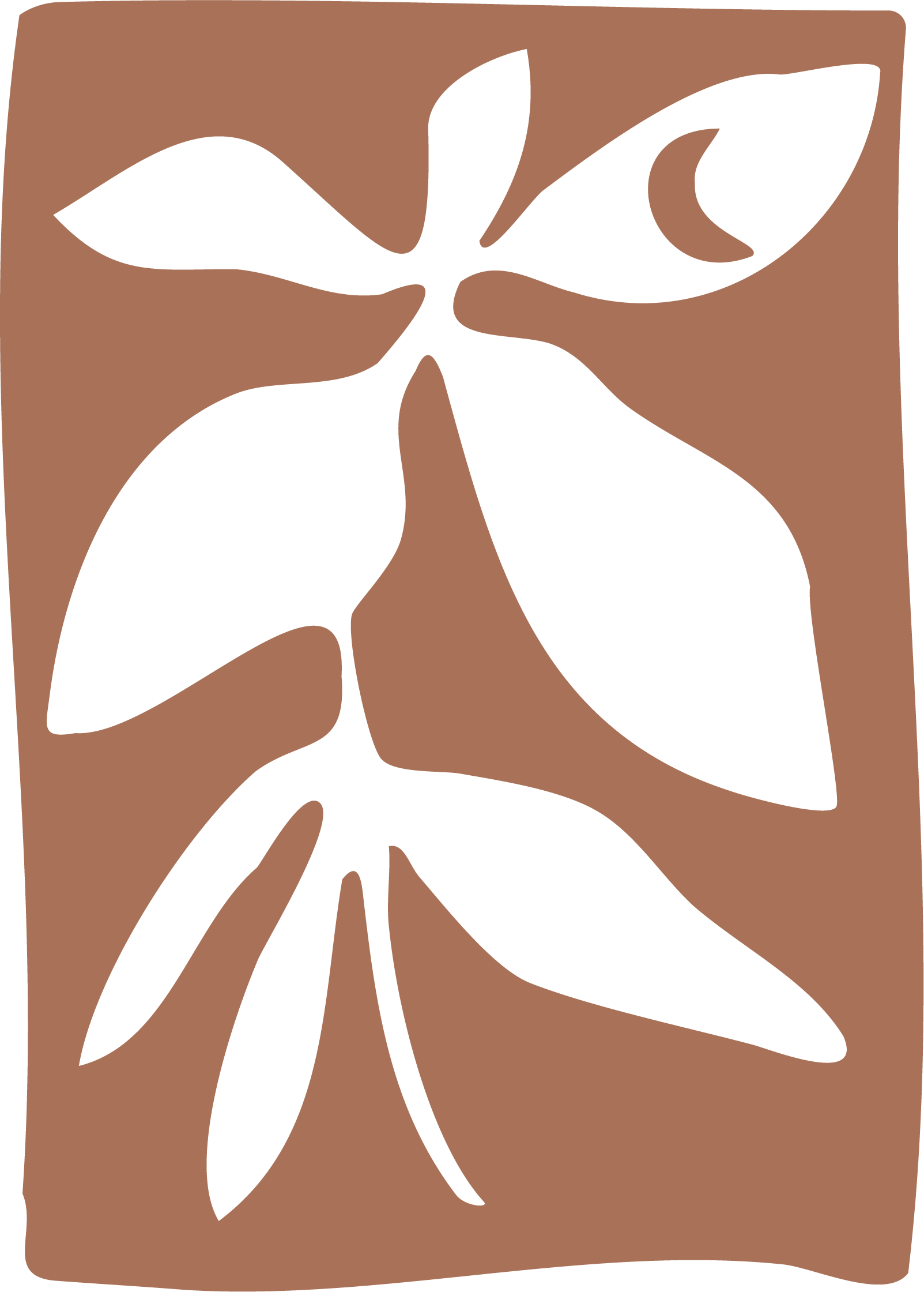 Black stylized botanical illustration of Monstera plant on brown background.