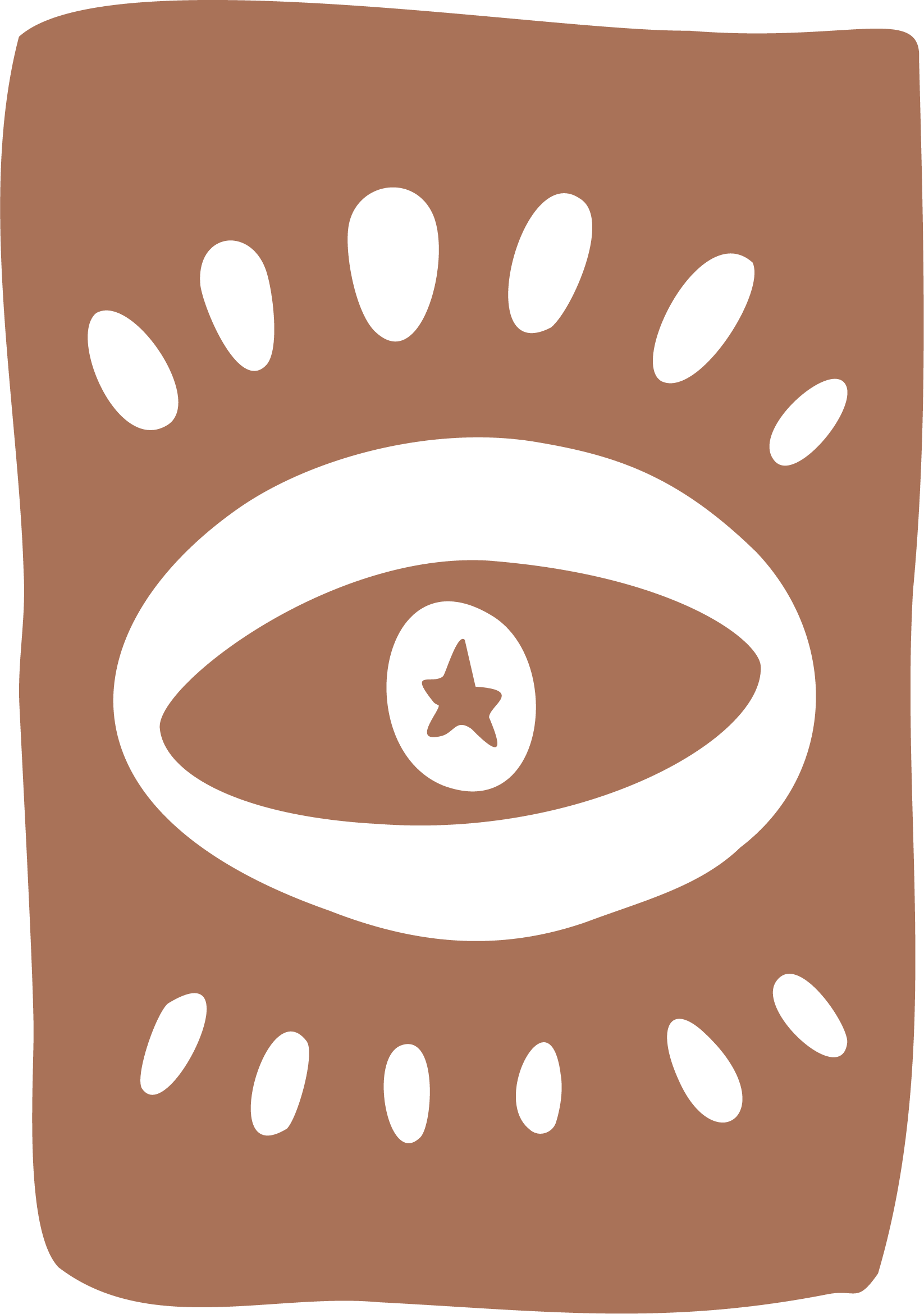 Illustration of a chocolate bar with a bite taken out, showing a star-shaped filling inside.