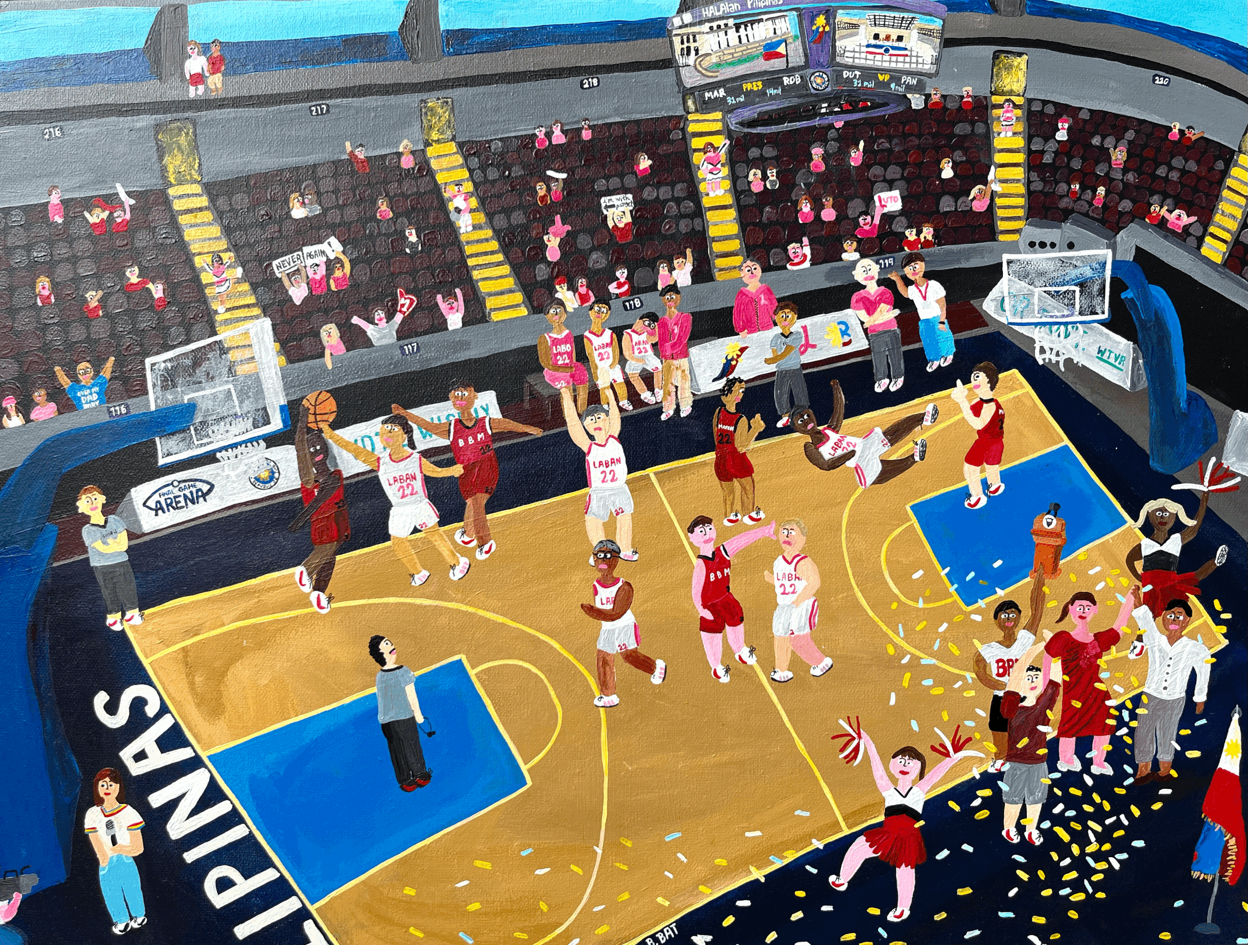 Pink people at a basketball game (2024)