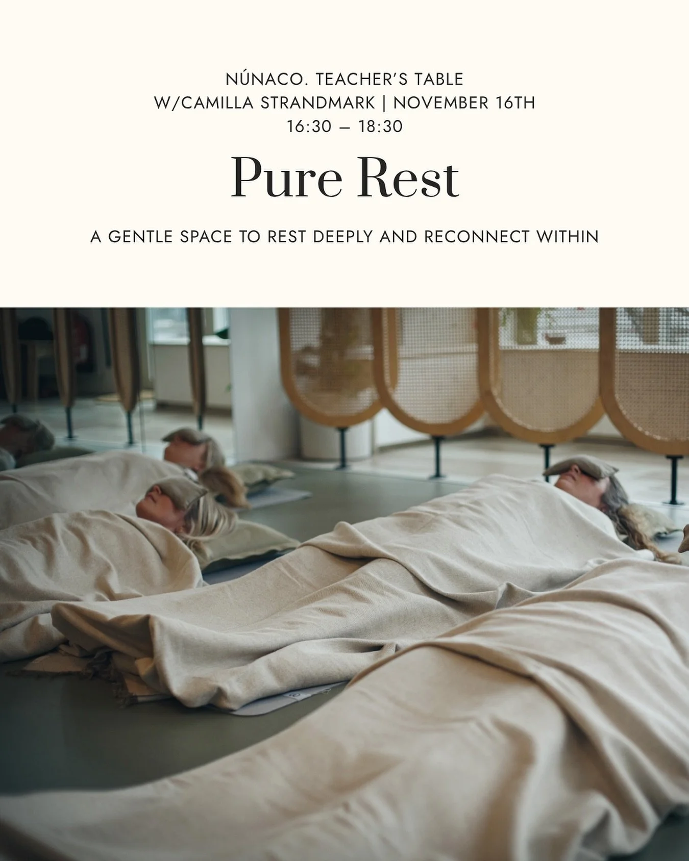 A slow evening to rest and restore 💫 
Join Camilla Strandmark for an evening of restorative stillness. This 2-hour class combines grounding movement, restorative yoga, and gentle acupressure to release tension and calm the nervous system. 

This ses