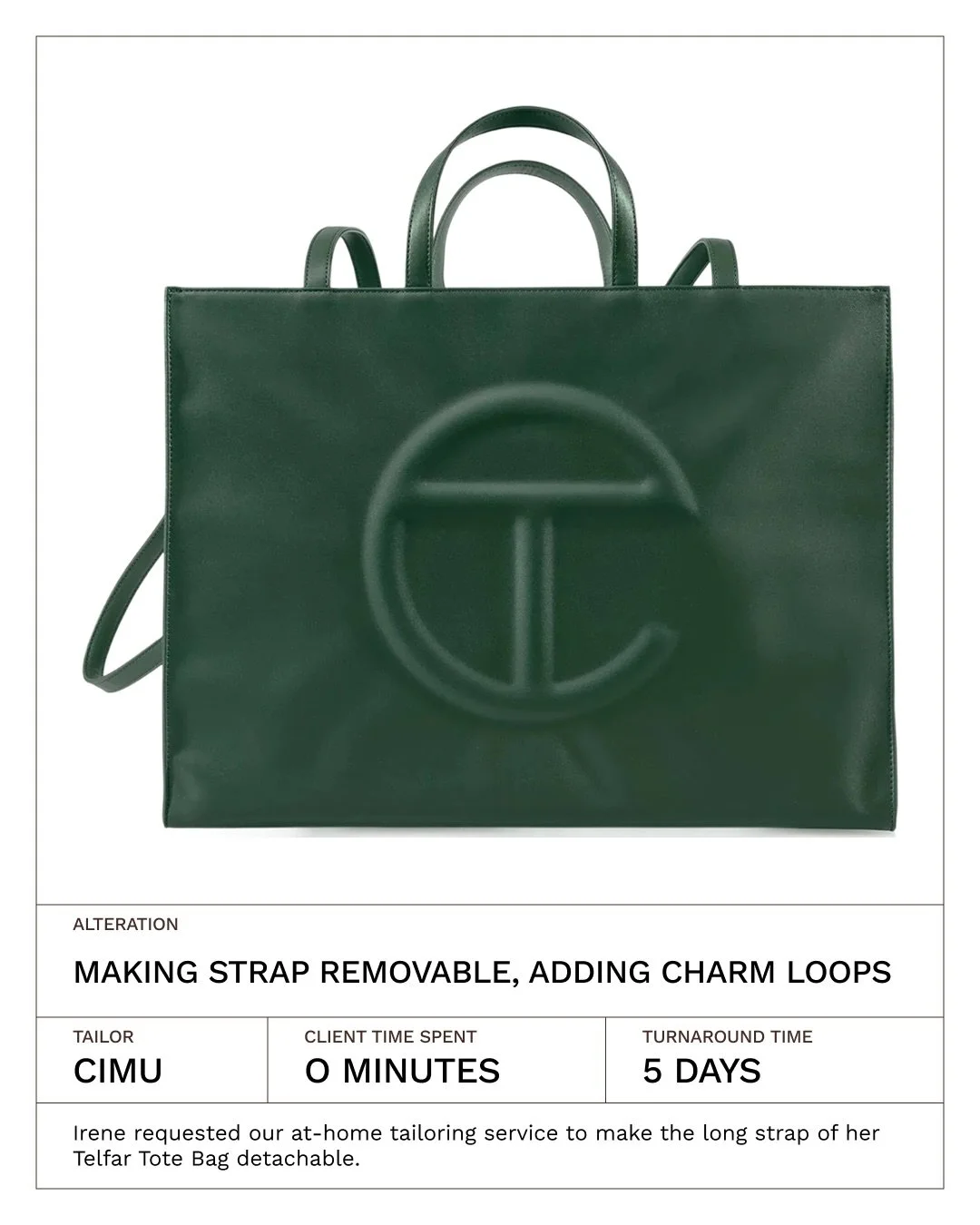 We took care of Ivy&rsquo;s Telfar Tote without her being there! Swipe to inspect our alterations ⏭️ 

Cimu delivers on-demand clothing alterations to your NYC home! Text us to request a tailor at your home 🪡

 #tailor #alterations #ootdinspo #weddi