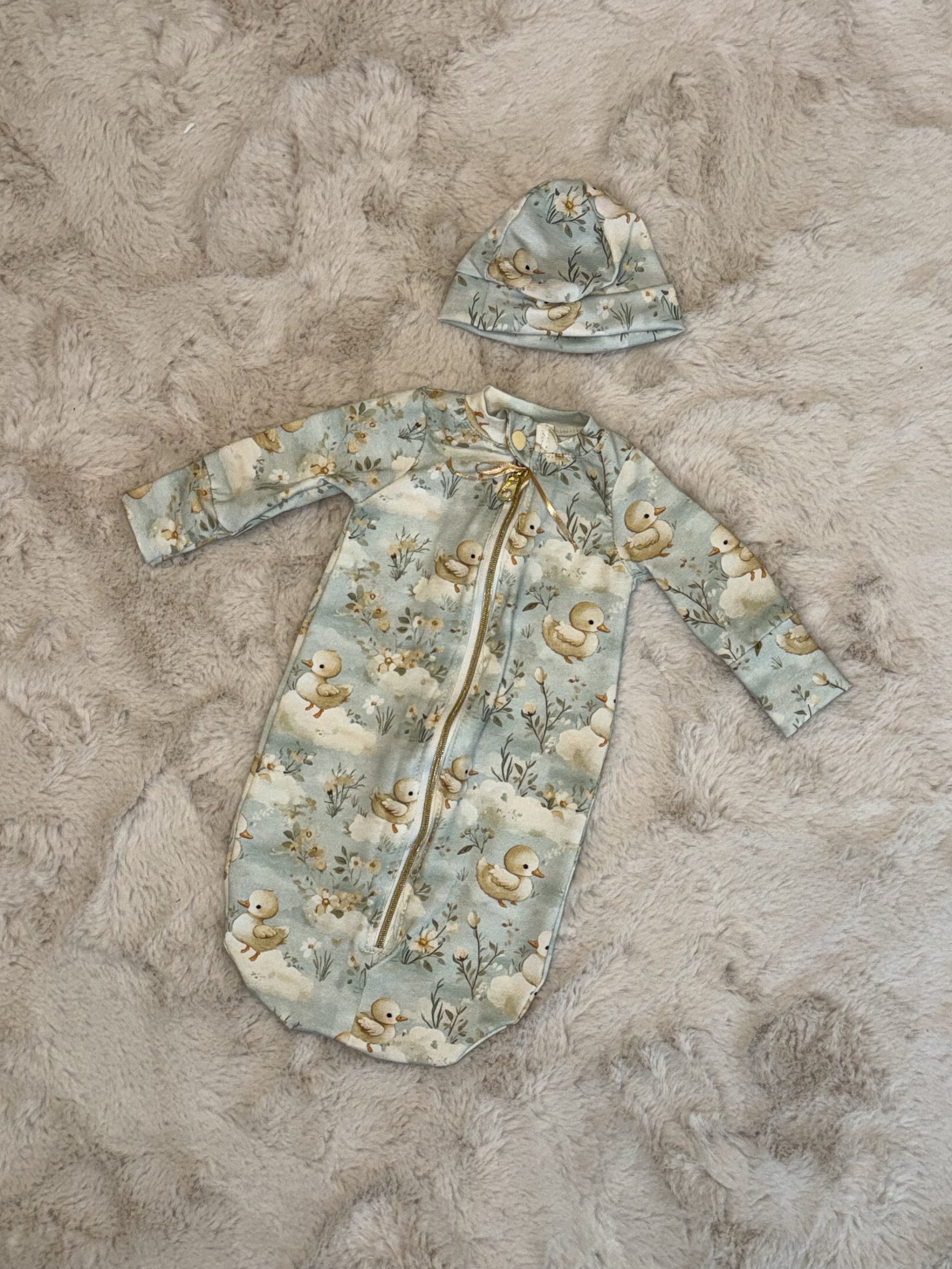 Just ducky preemie long sleeve sleepsack and matching hat.