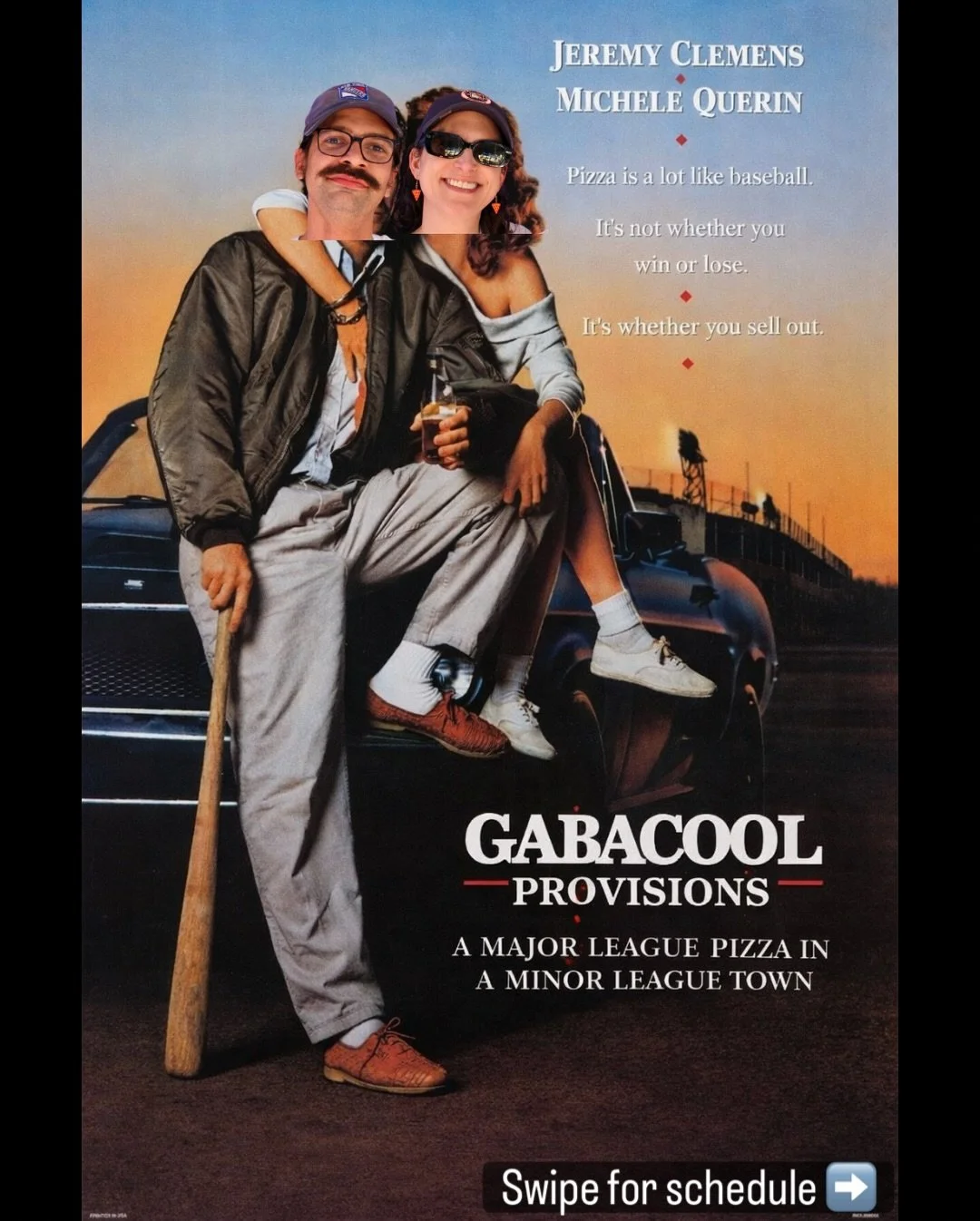 Now batting: Gabacool Provisions

Old Caz Monday
Caf&eacute; Frida Thursday 
Moonlight Friday 
RV Taproom Saturday  Pepper Hill pickup 🌶️
Ross St Cooperage Sunday

Step up to the plate.

#gabacoolprovisions 
#staygabacool 
#pizza 
#pizzawomen 
#gozn